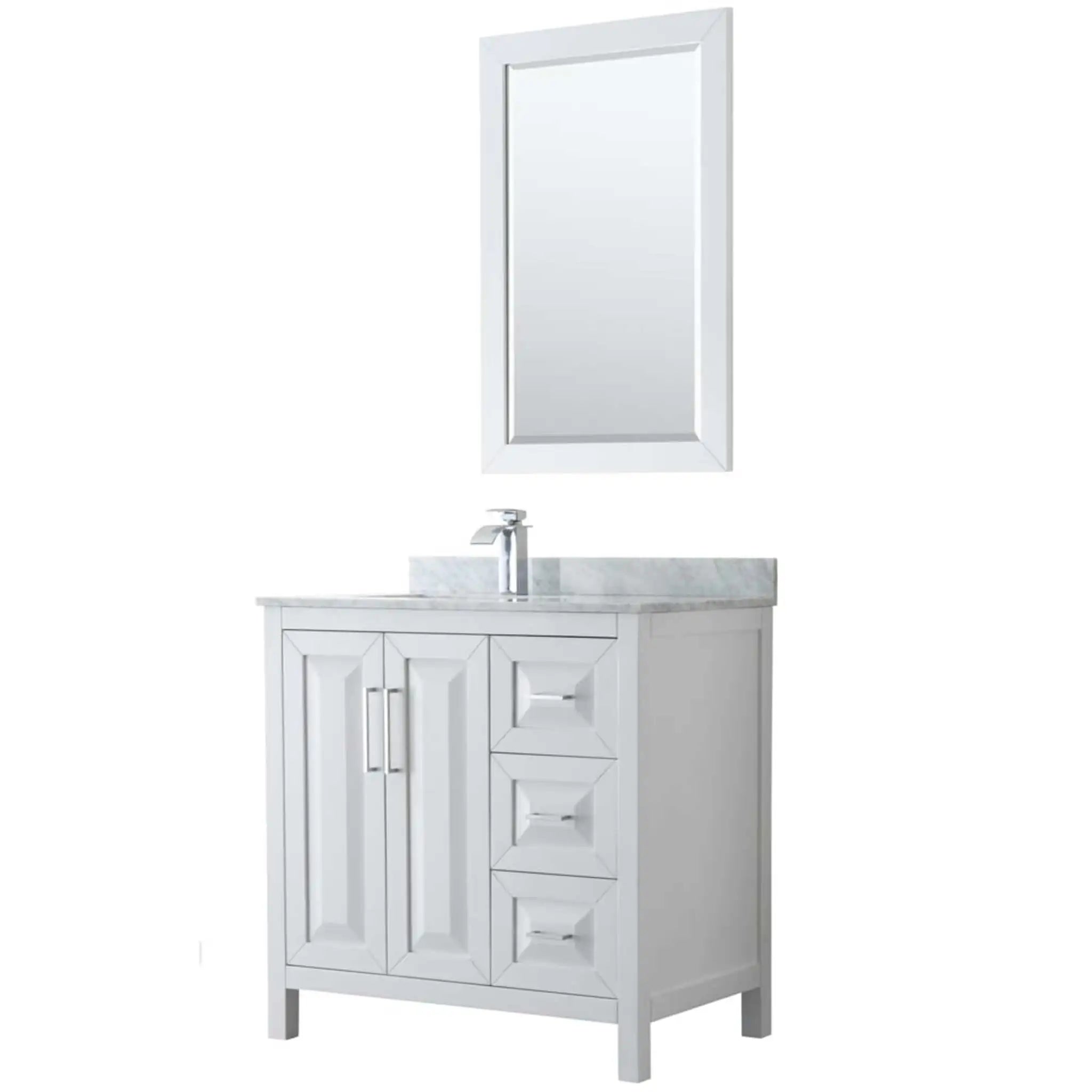 36" Daria Single Bathroom Vanity in White with Polished Chrome Trim & 24" Mirror by Wyndham