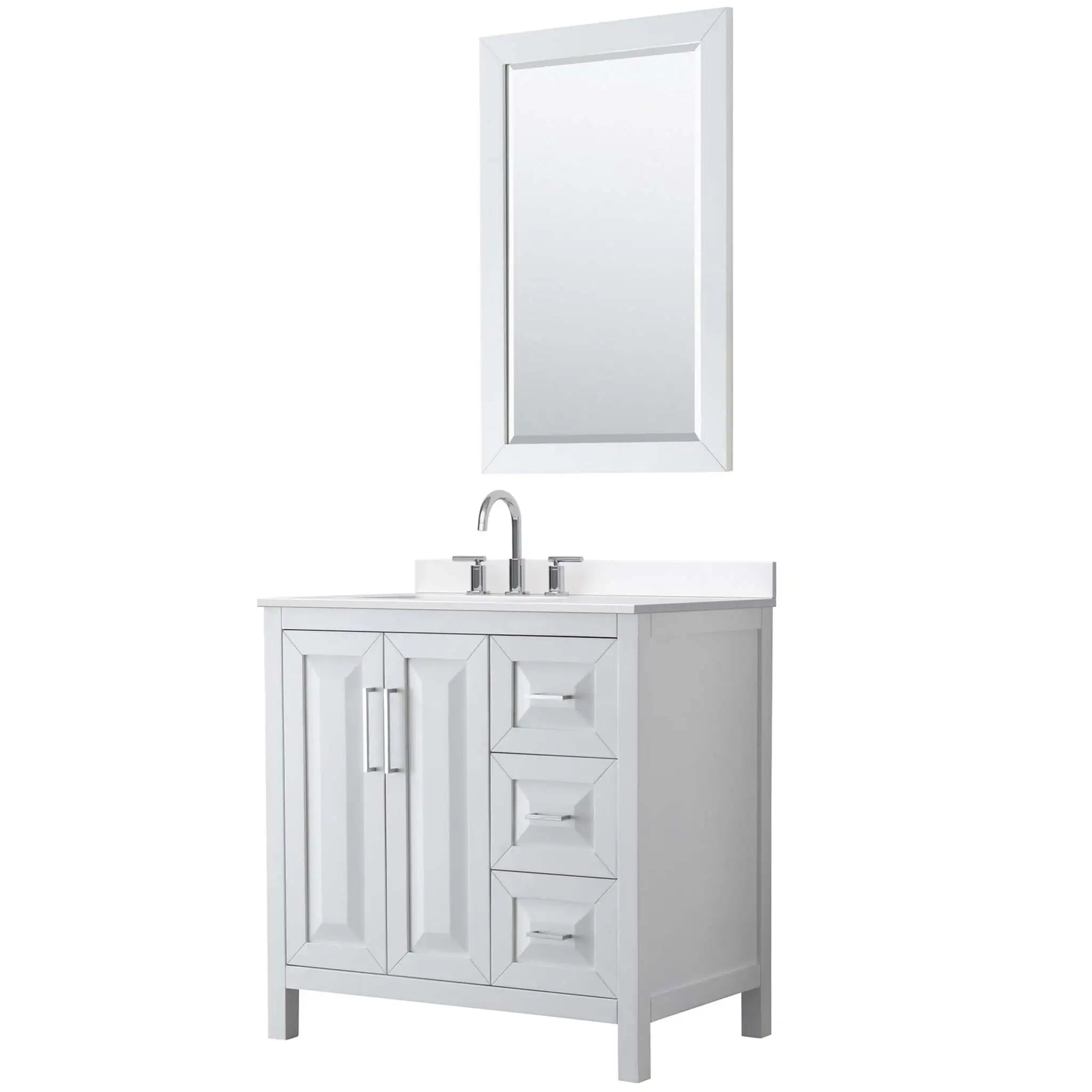 36" Daria Single Bathroom Vanity in White with Polished Chrome Trim & 24" Mirror by Wyndham