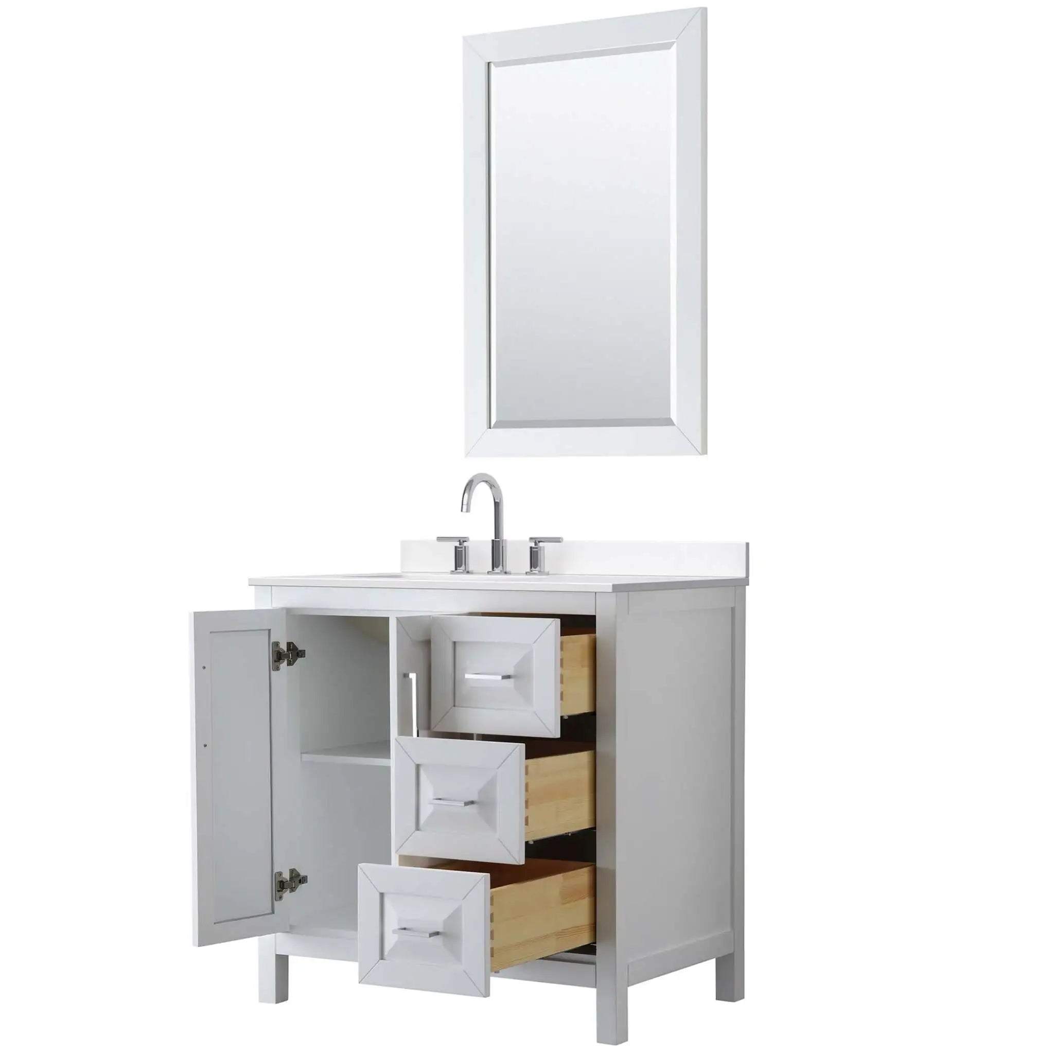 36" Daria Single Bathroom Vanity in White with Polished Chrome Trim & 24" Mirror by Wyndham