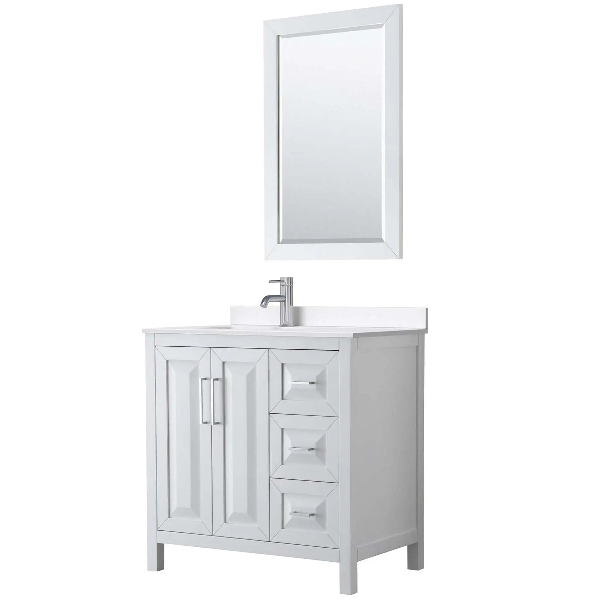 36" Daria Single Bathroom Vanity in White with Polished Chrome Trim & 24" Mirror by Wyndham
