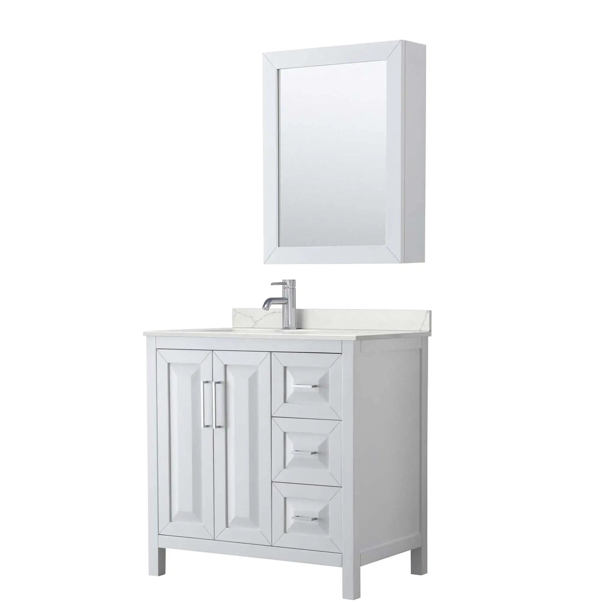36" Daria Single Bathroom Vanity in White with Polished Chrome Trim & Medicine Cabinet by Wyndham