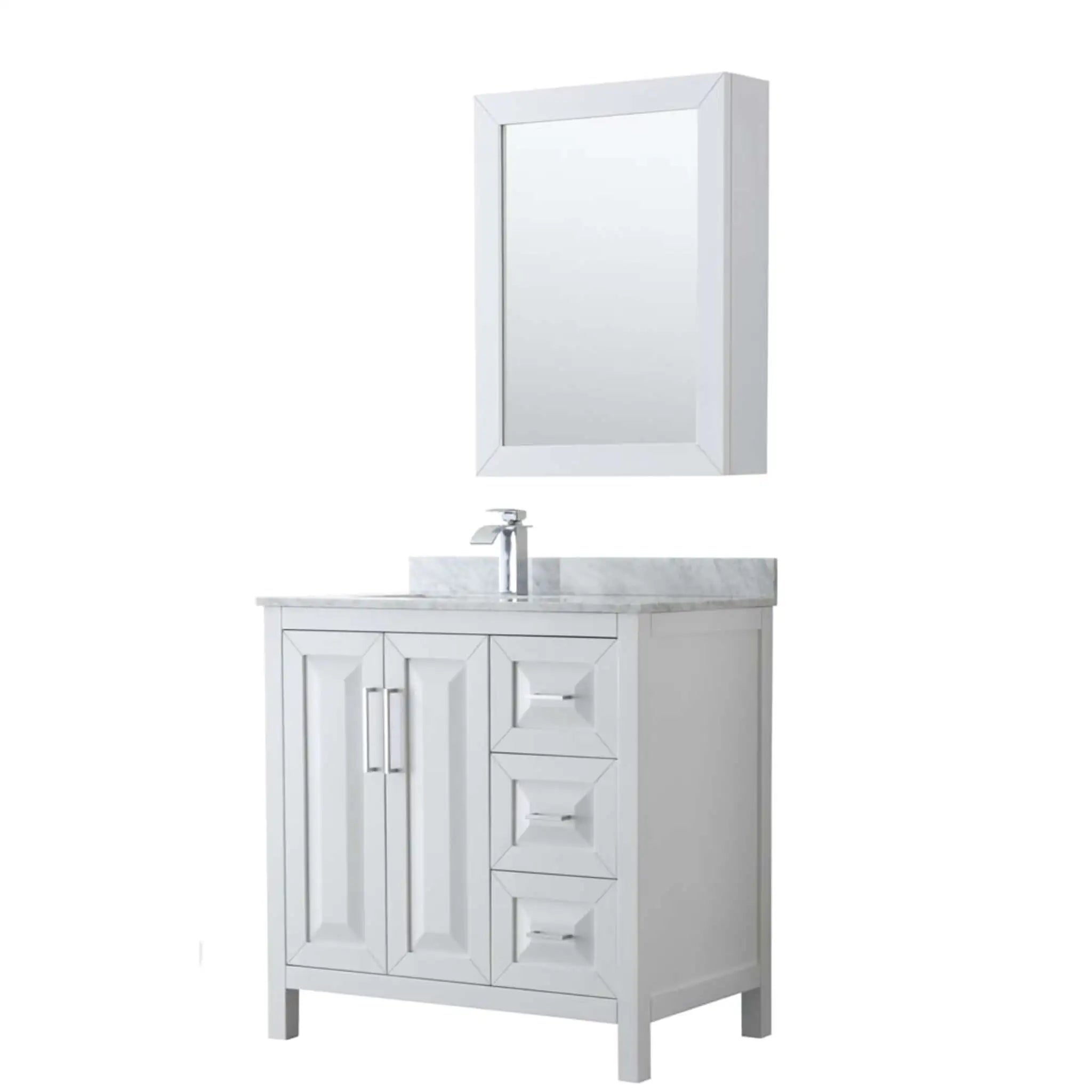 36" Daria Single Bathroom Vanity in White with Polished Chrome Trim & Medicine Cabinet by Wyndham