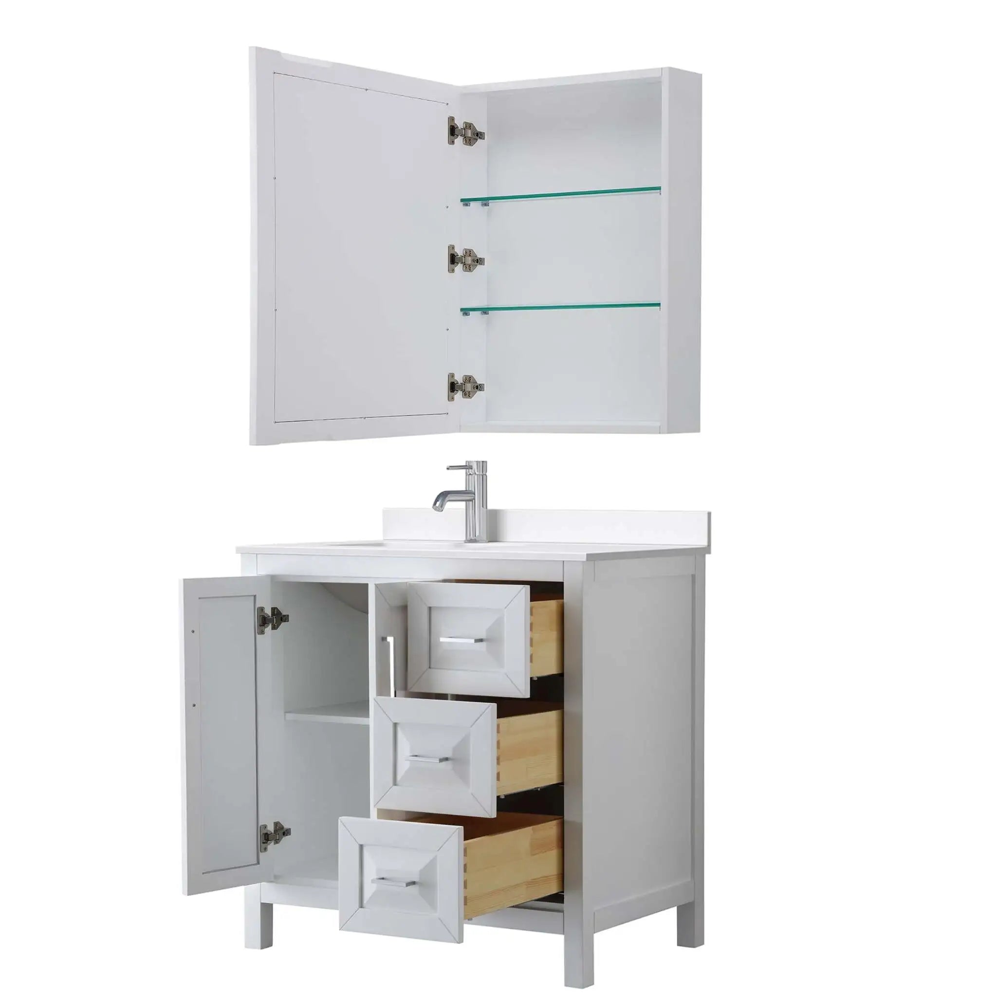 36" Daria Single Bathroom Vanity in White with Polished Chrome Trim & Medicine Cabinet by Wyndham