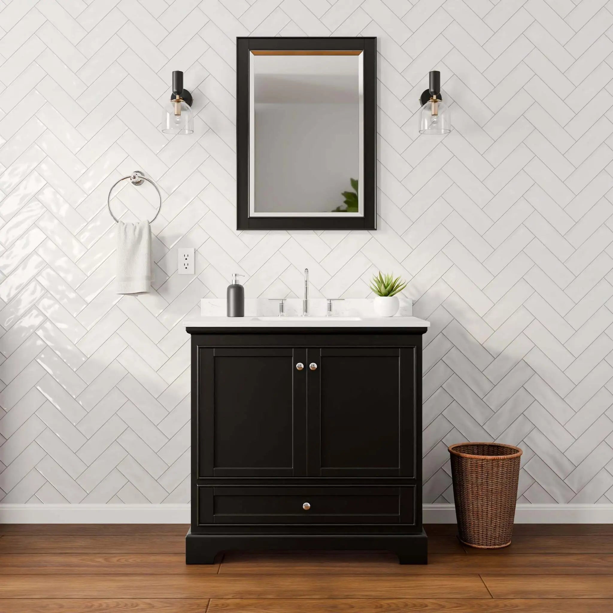 36" Deborah Single Bathroom Vanity in Dark Espresso with Polished Chrome Trim & 24" Mirror by Wyndham