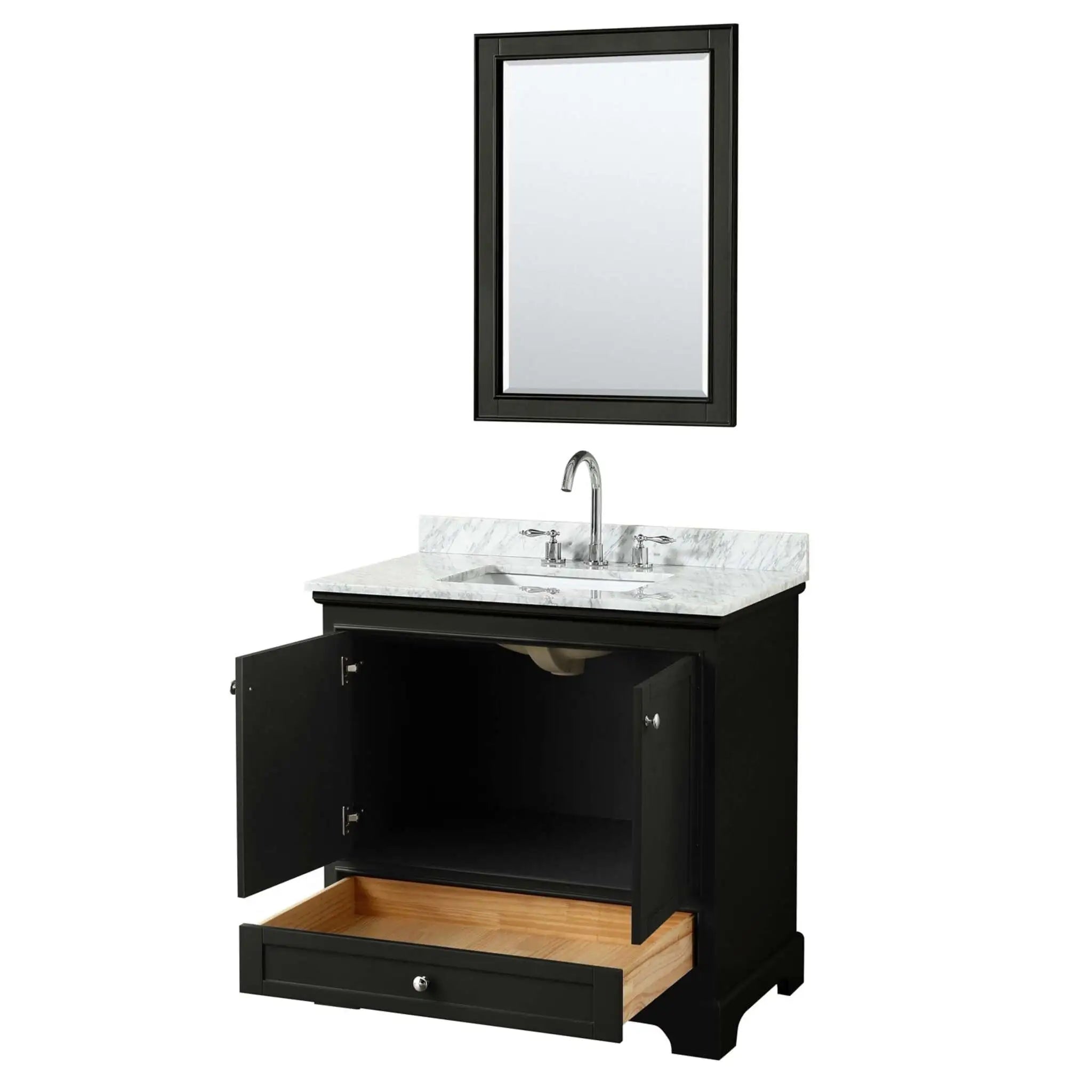 36" Deborah Single Bathroom Vanity in Dark Espresso with Polished Chrome Trim & 24" Mirror by Wyndham