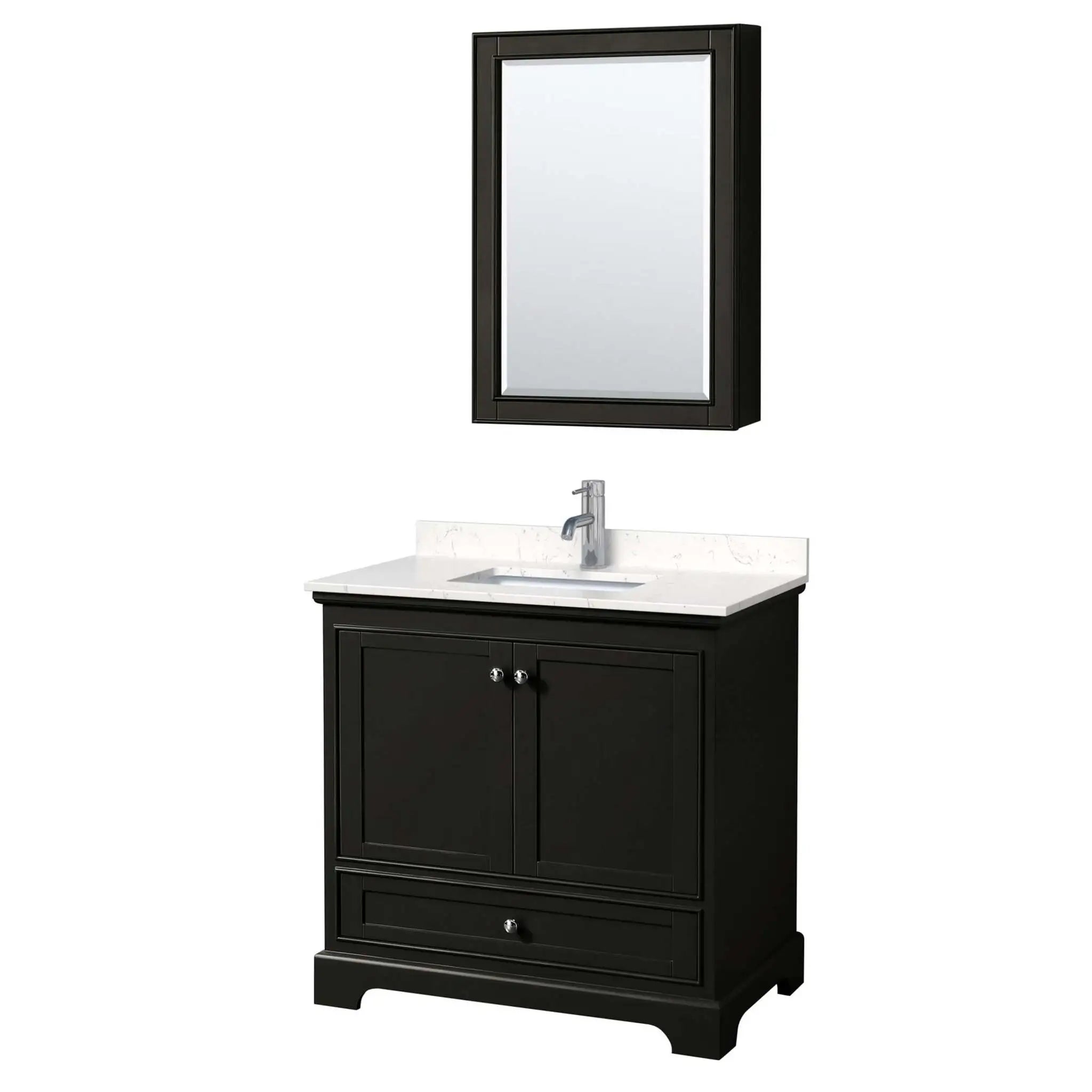36" Deborah Single Bathroom Vanity in Dark Espresso with Polished Chrome Trim & Medicine Cabinet by Wyndham