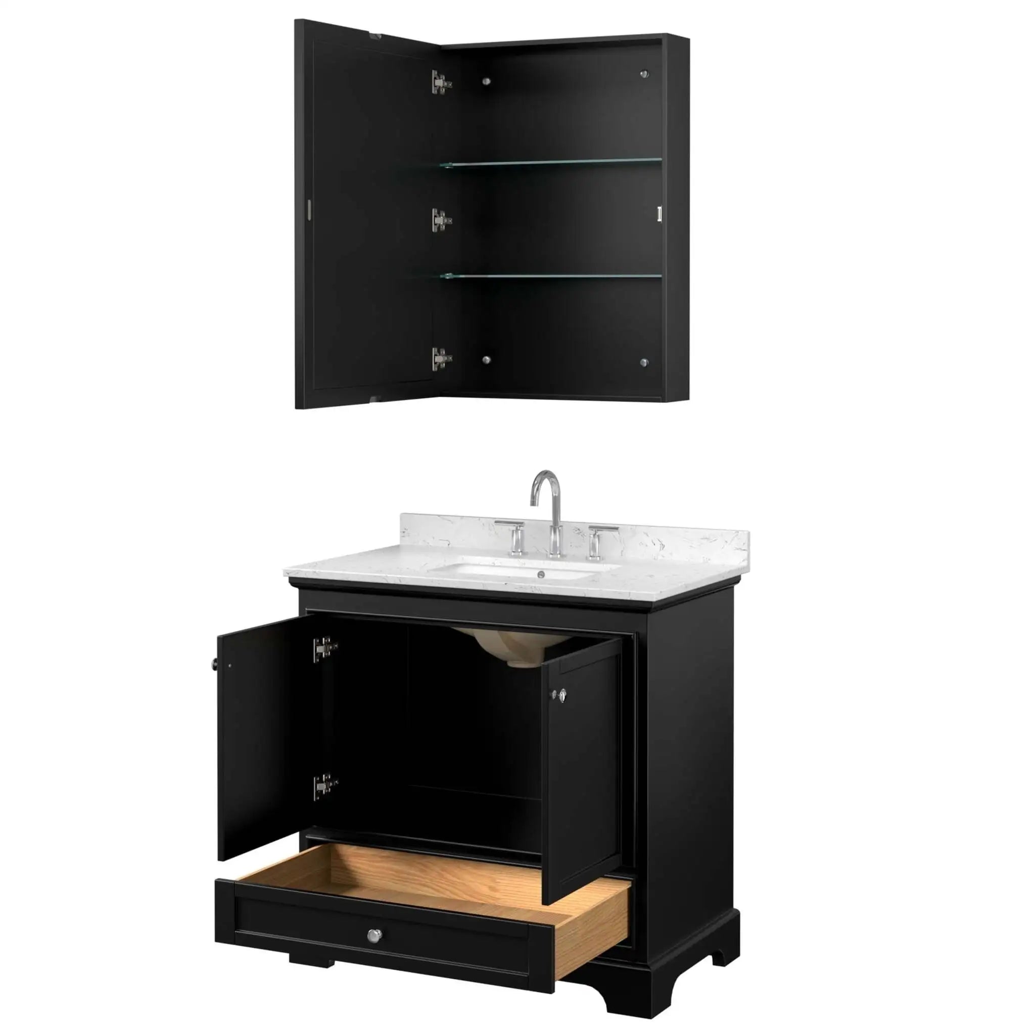 36" Deborah Single Bathroom Vanity in Dark Espresso with Polished Chrome Trim & Medicine Cabinet by Wyndham