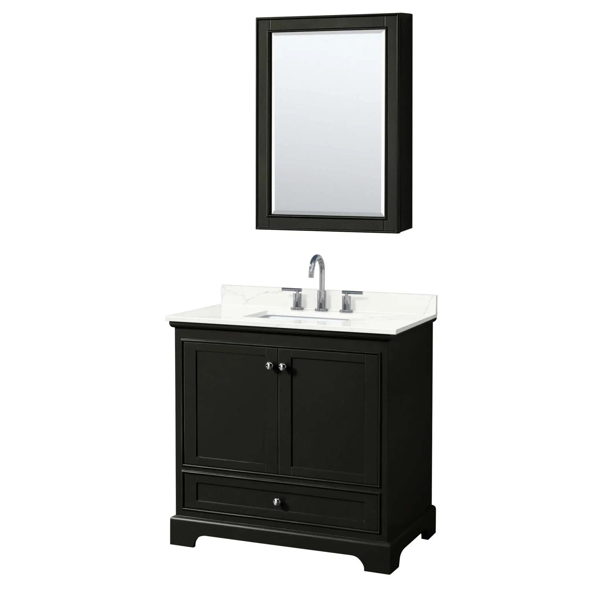36" Deborah Single Bathroom Vanity in Dark Espresso with Polished Chrome Trim & Medicine Cabinet by Wyndham