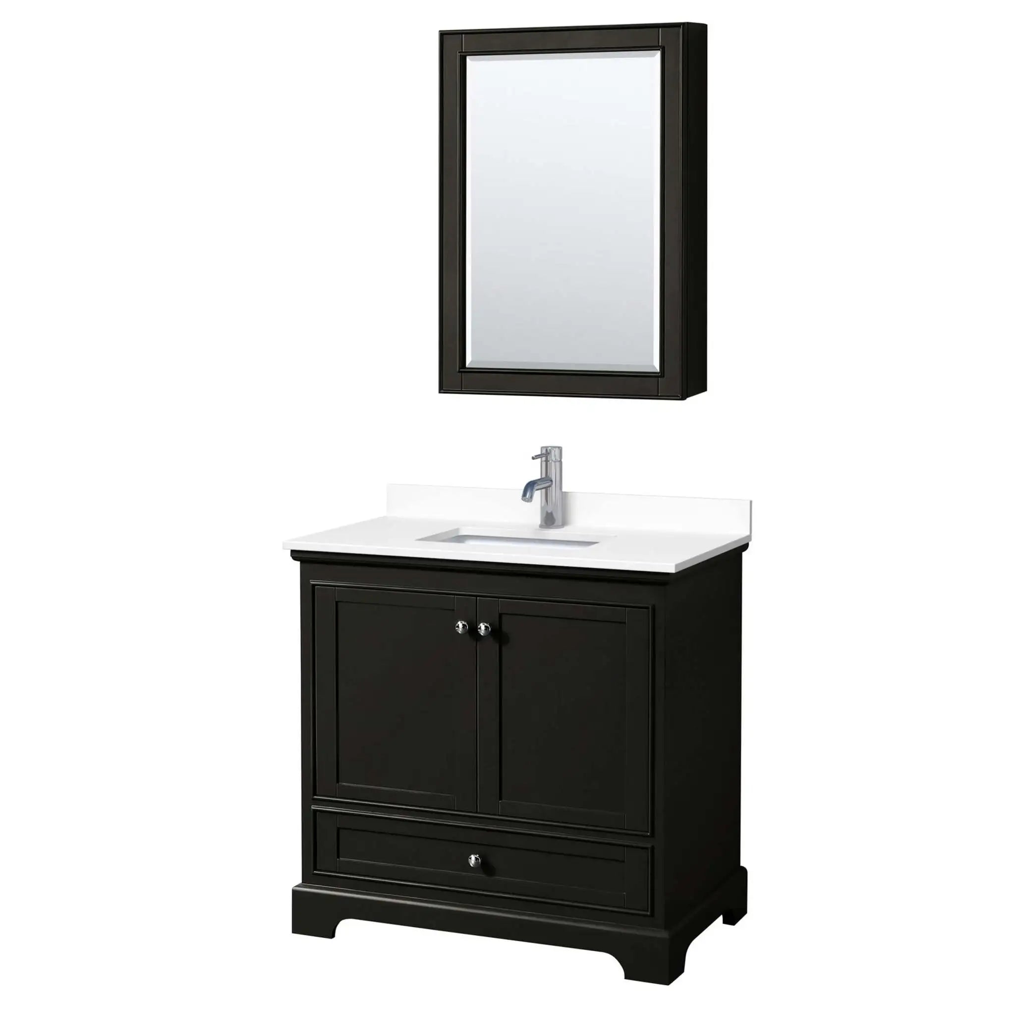 36" Deborah Single Bathroom Vanity in Dark Espresso with Polished Chrome Trim & Medicine Cabinet by Wyndham
