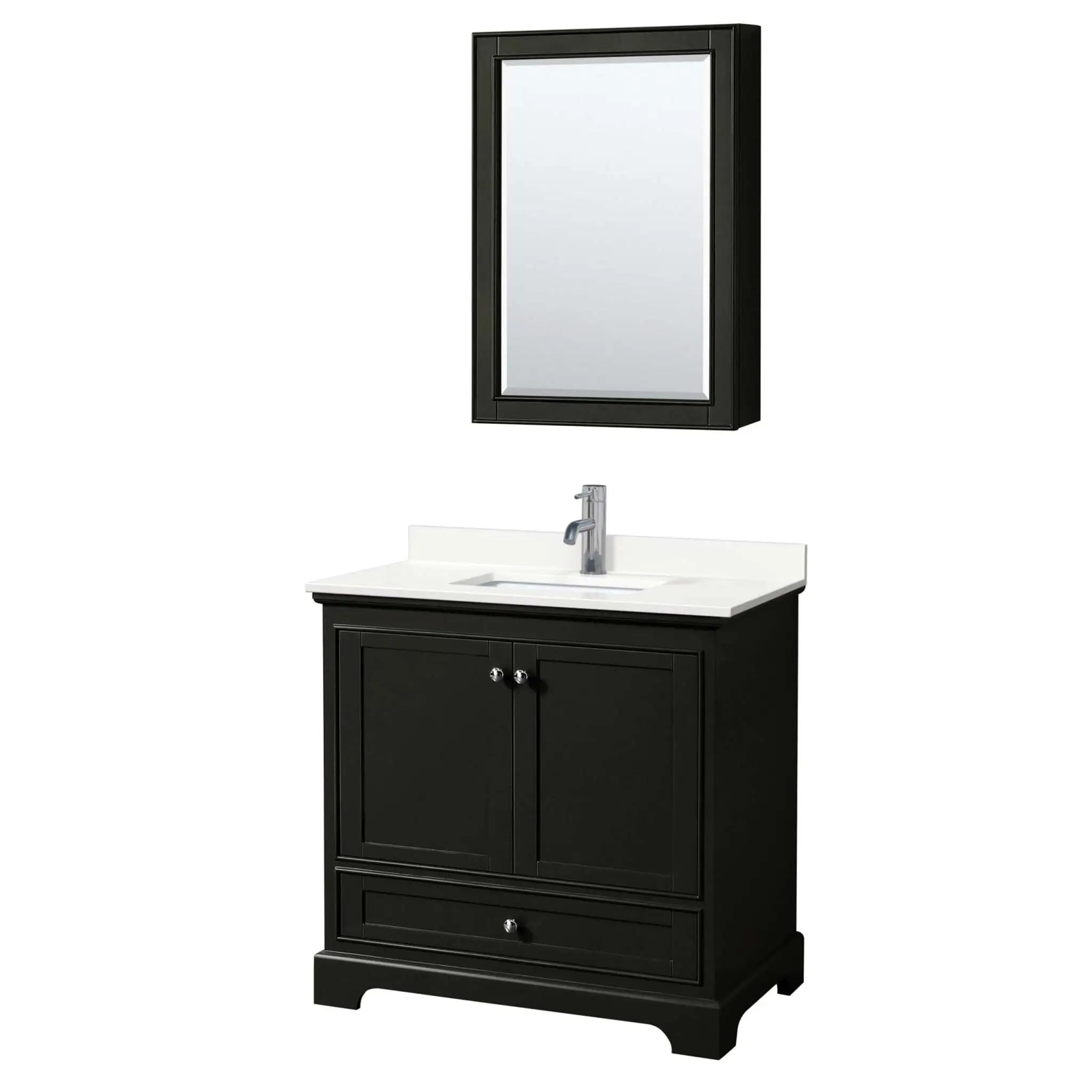 36" Deborah Single Bathroom Vanity in Dark Espresso with Polished Chrome Trim & Medicine Cabinet by Wyndham