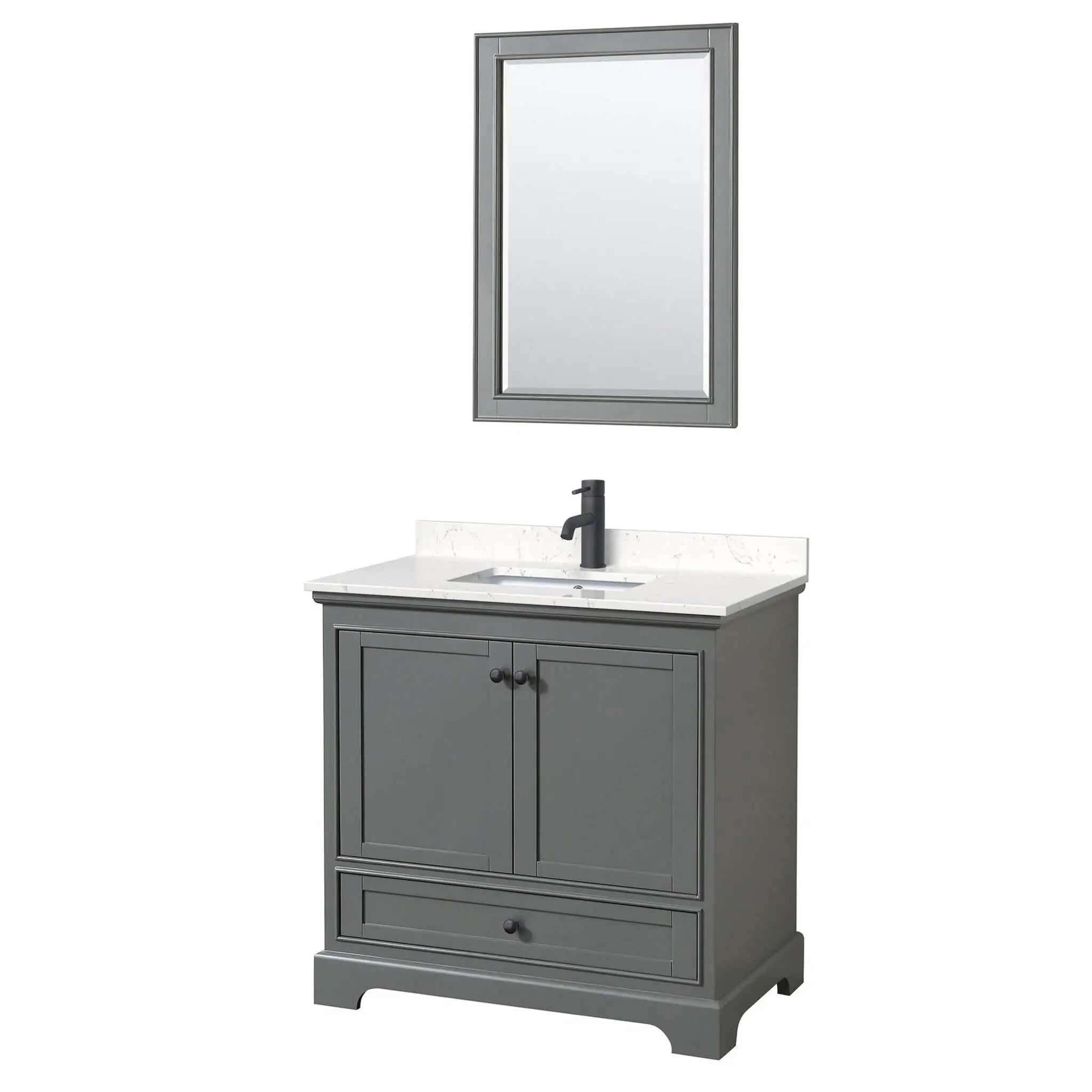 36" Deborah Single Bathroom Vanity in Dark Gray with Matte Black Trim & 24" Mirror by Wyndham