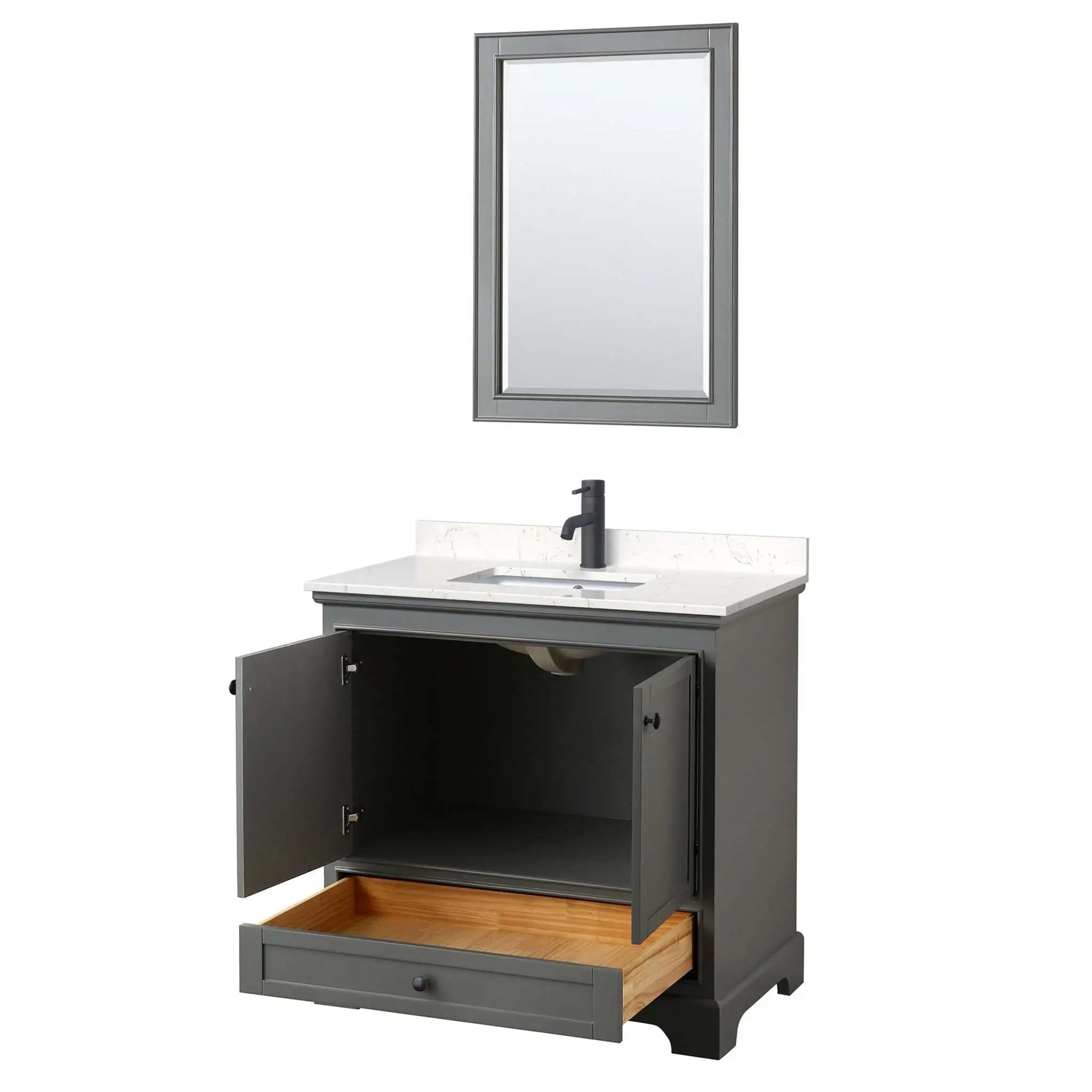 36" Deborah Single Bathroom Vanity in Dark Gray with Matte Black Trim & 24" Mirror by Wyndham