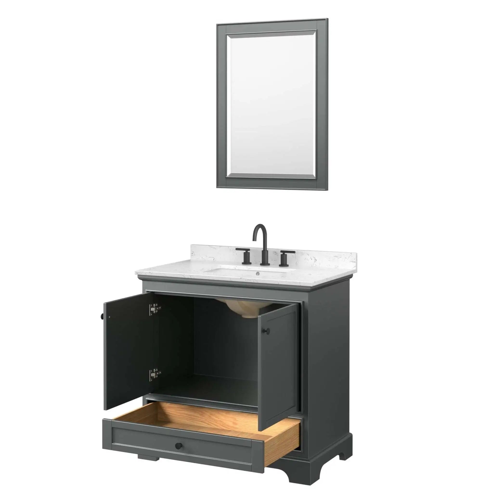 36" Deborah Single Bathroom Vanity in Dark Gray with Matte Black Trim & 24" Mirror by Wyndham