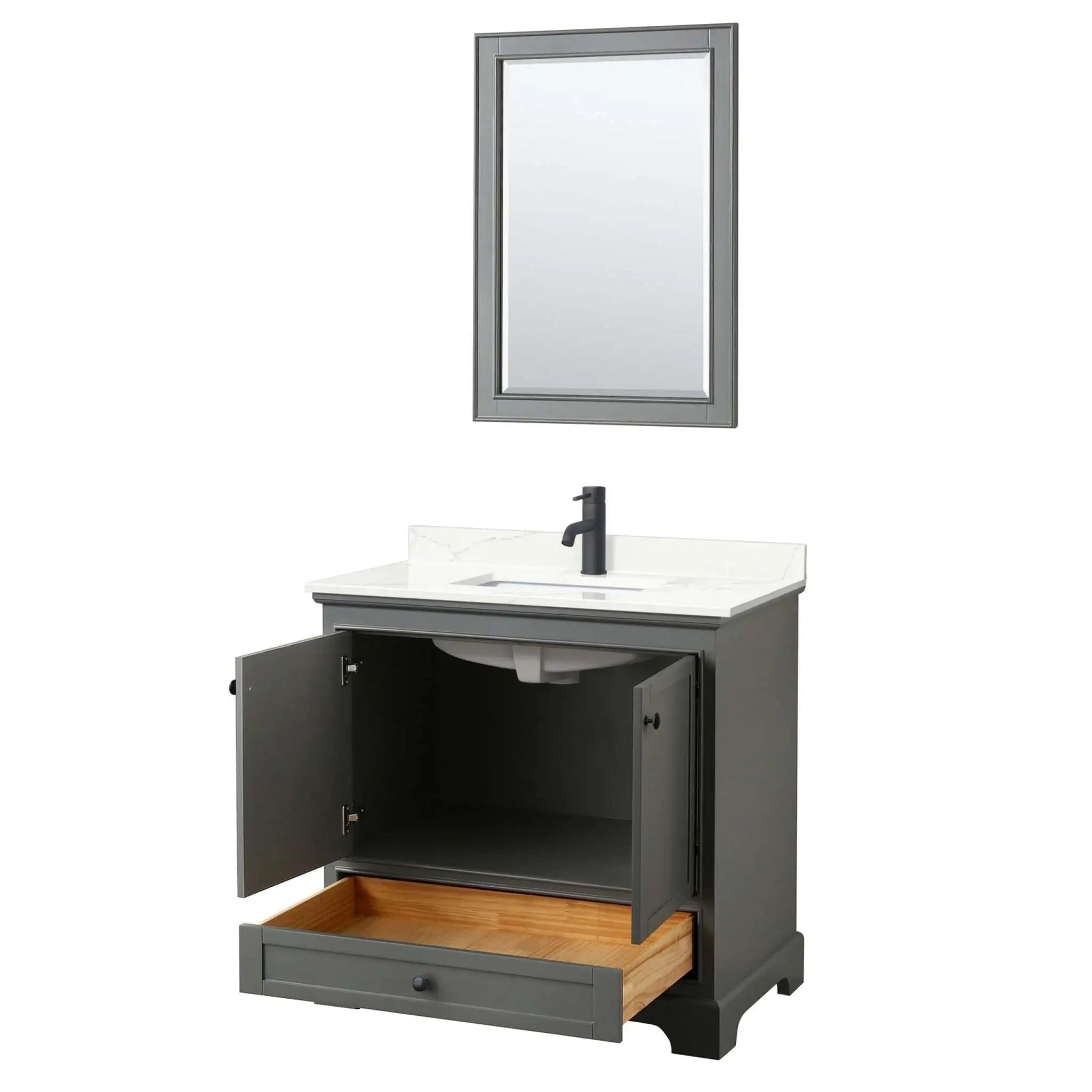 36" Deborah Single Bathroom Vanity in Dark Gray with Matte Black Trim & 24" Mirror by Wyndham
