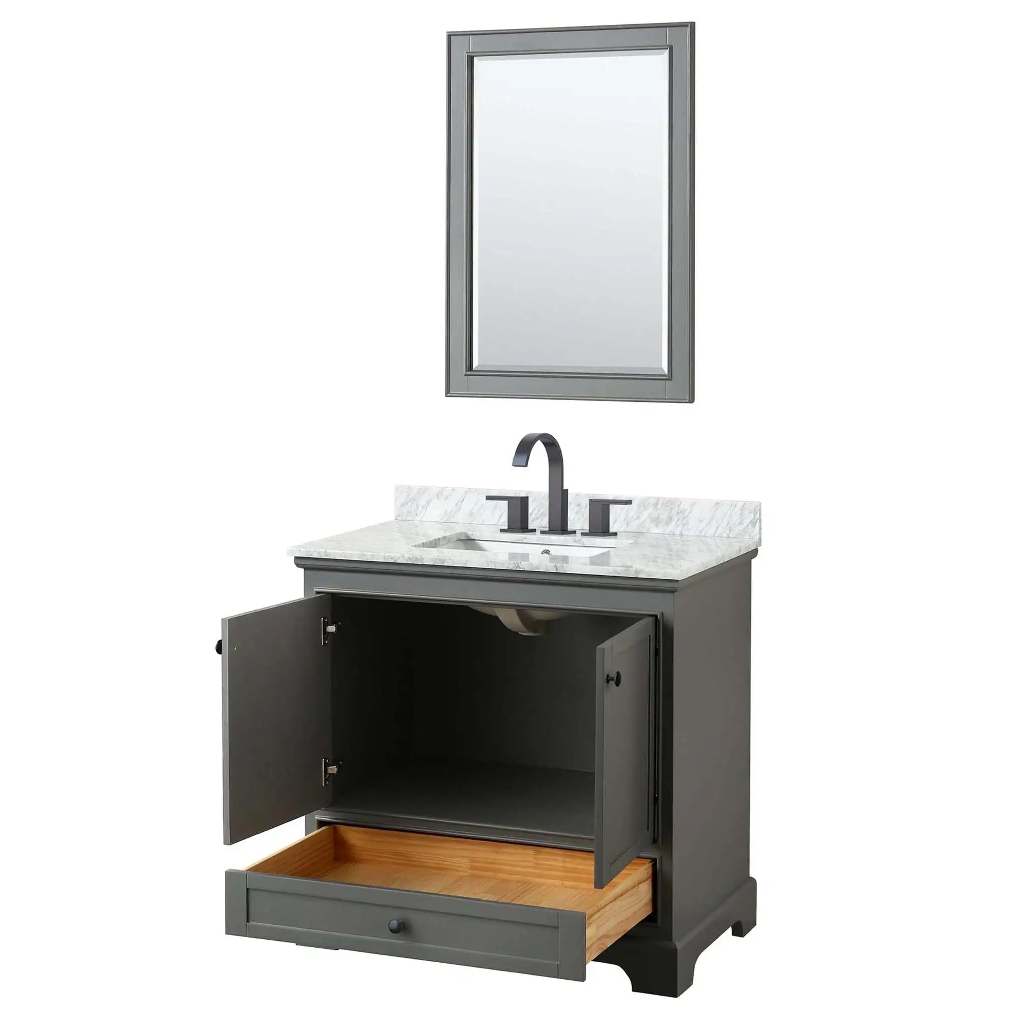36" Deborah Single Bathroom Vanity in Dark Gray with Matte Black Trim & 24" Mirror by Wyndham