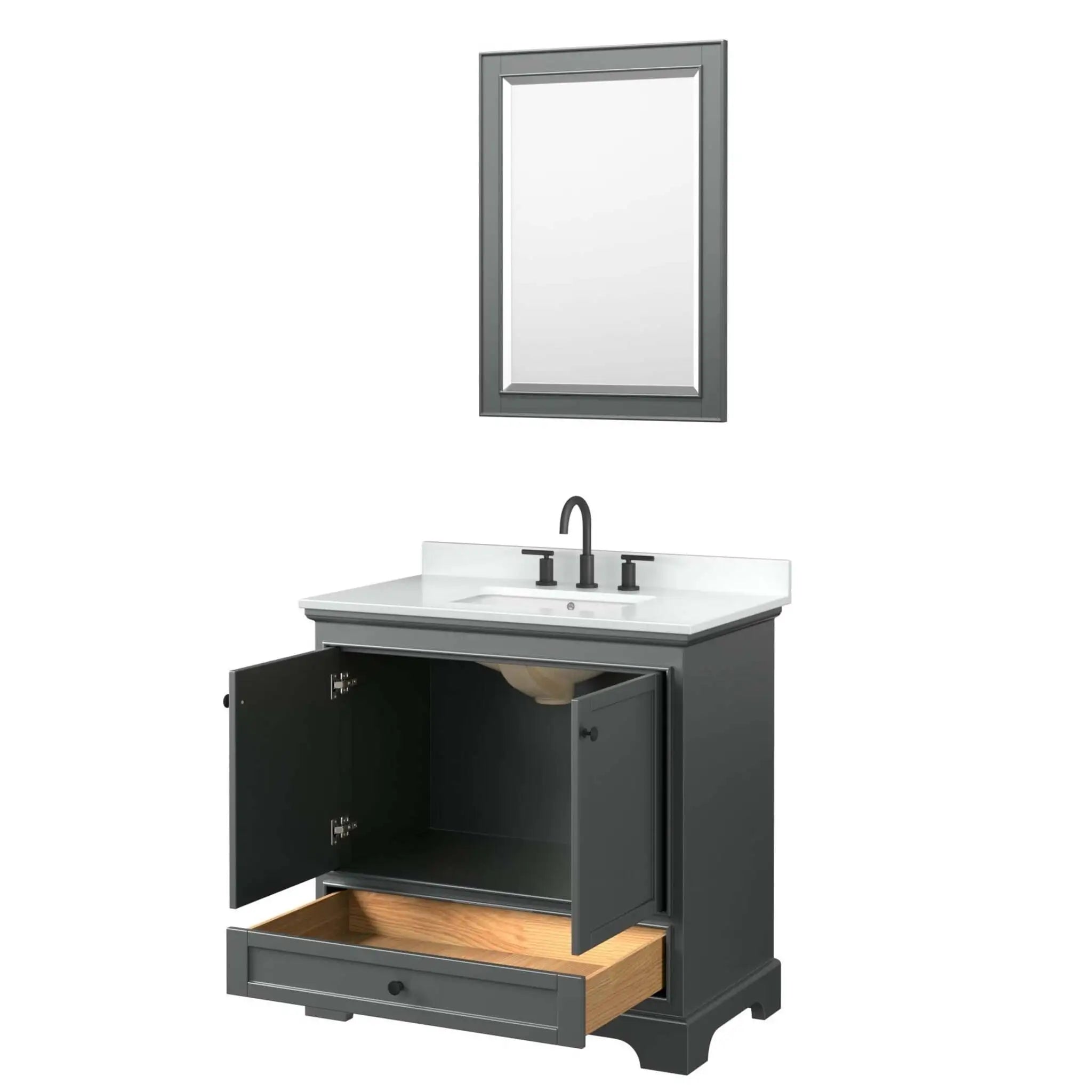 36" Deborah Single Bathroom Vanity in Dark Gray with Matte Black Trim & 24" Mirror by Wyndham