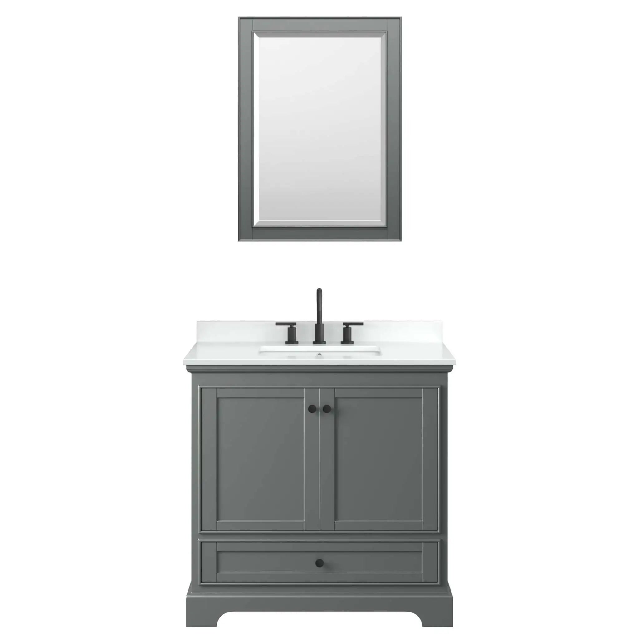 36" Deborah Single Bathroom Vanity in Dark Gray with Matte Black Trim & 24" Mirror by Wyndham