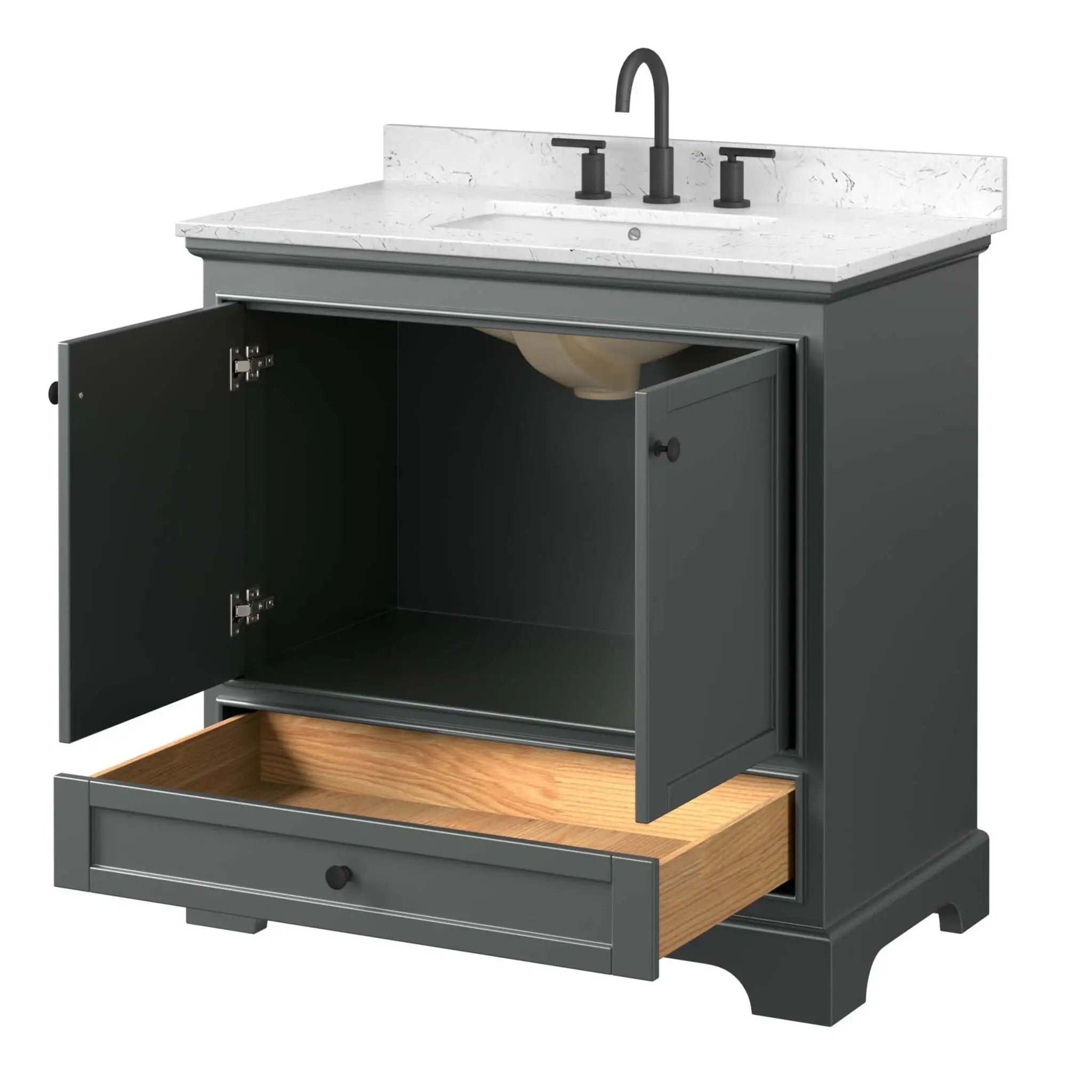 36" Deborah Single Bathroom Vanity in Dark Gray with Matte Black Trim by Wyndham