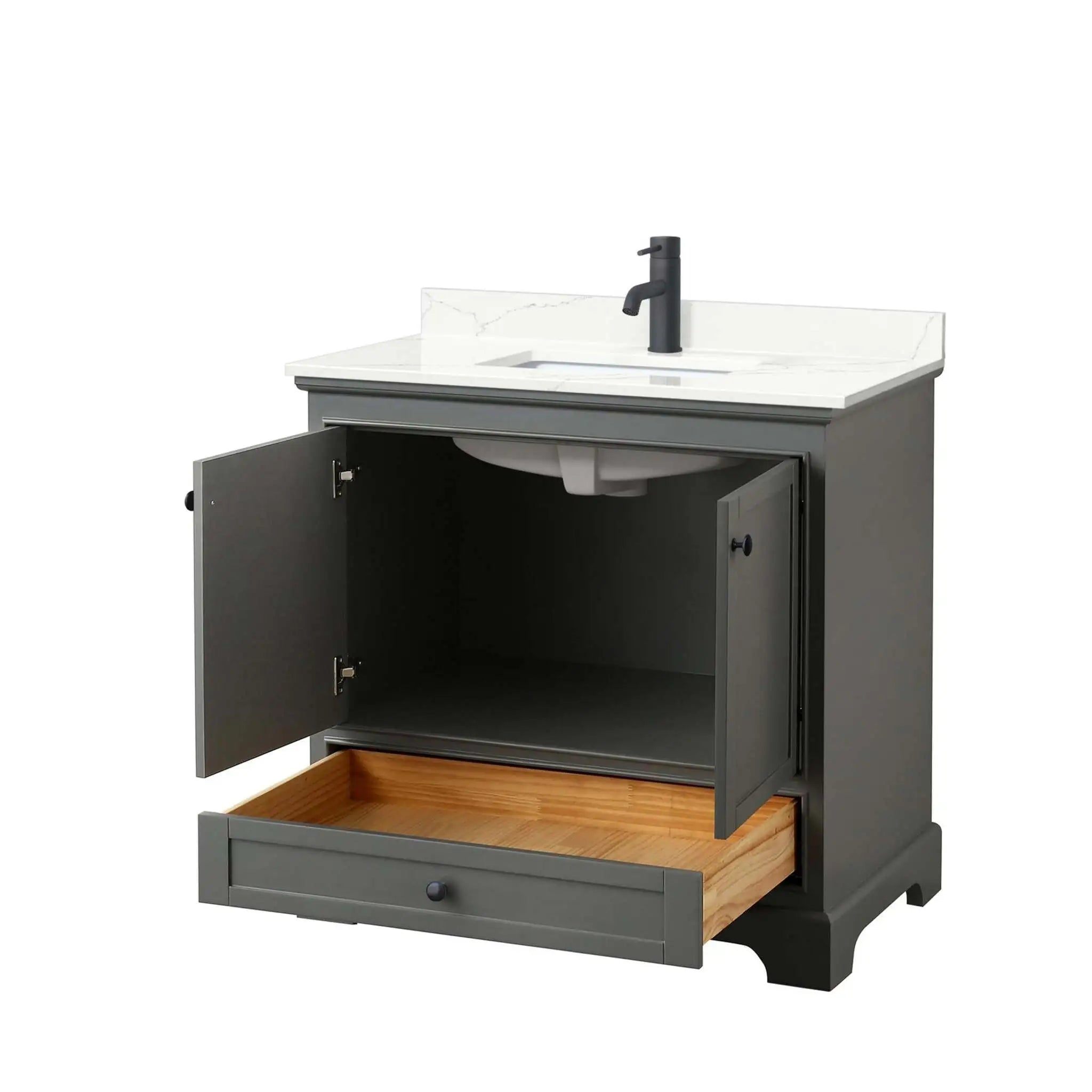 36" Deborah Single Bathroom Vanity in Dark Gray with Matte Black Trim by Wyndham