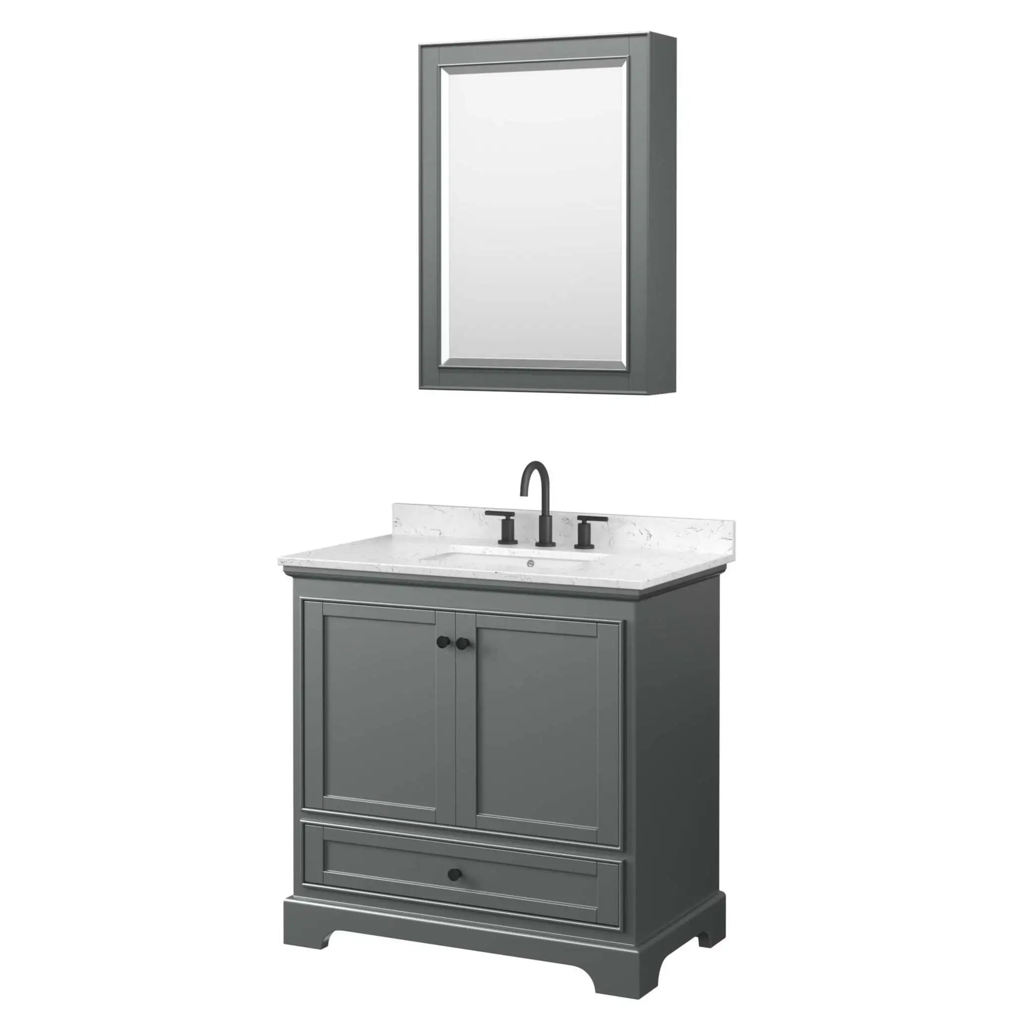 36" Deborah Single Bathroom Vanity in Dark Gray with Matte Black Trim & Medicine Cabinet by Wyndham