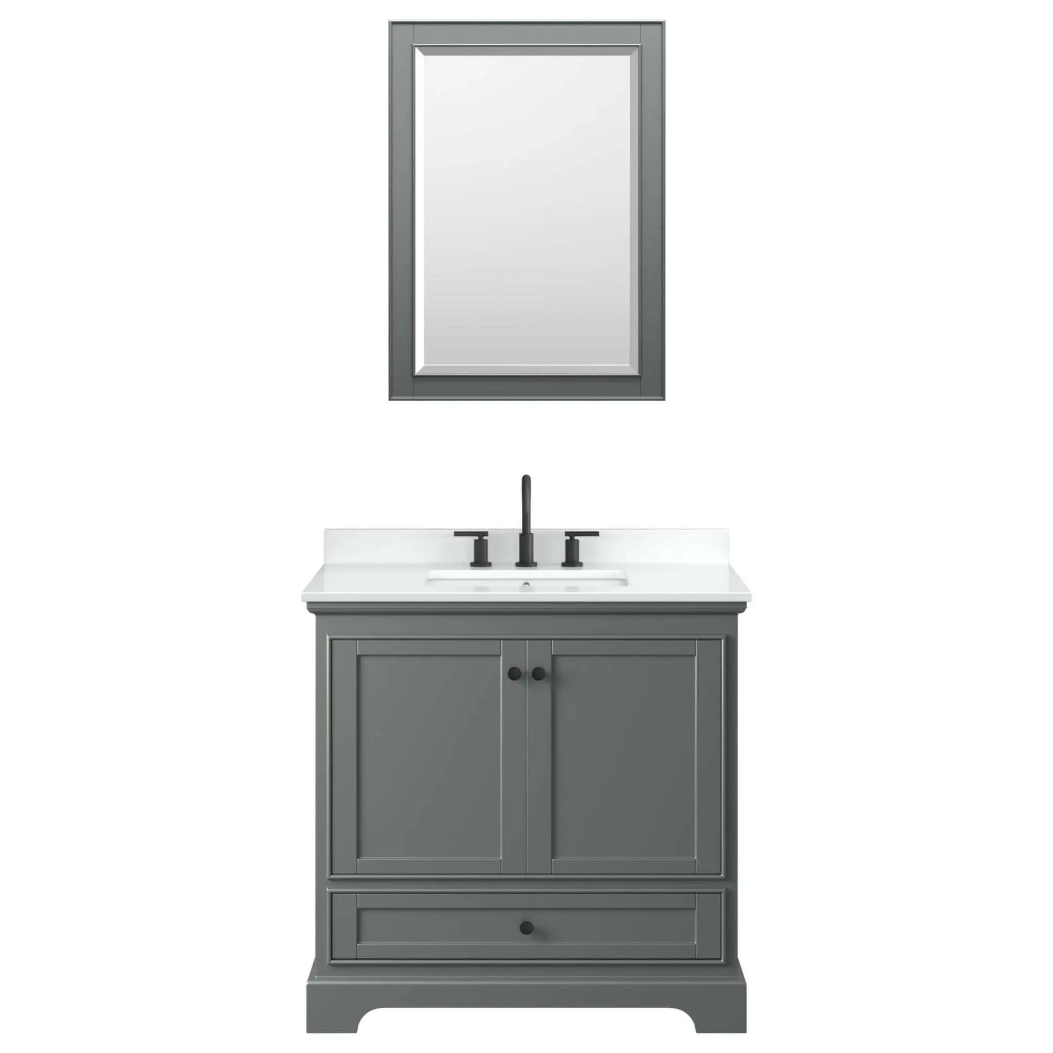 36" Deborah Single Bathroom Vanity in Dark Gray with Matte Black Trim & Medicine Cabinet by Wyndham