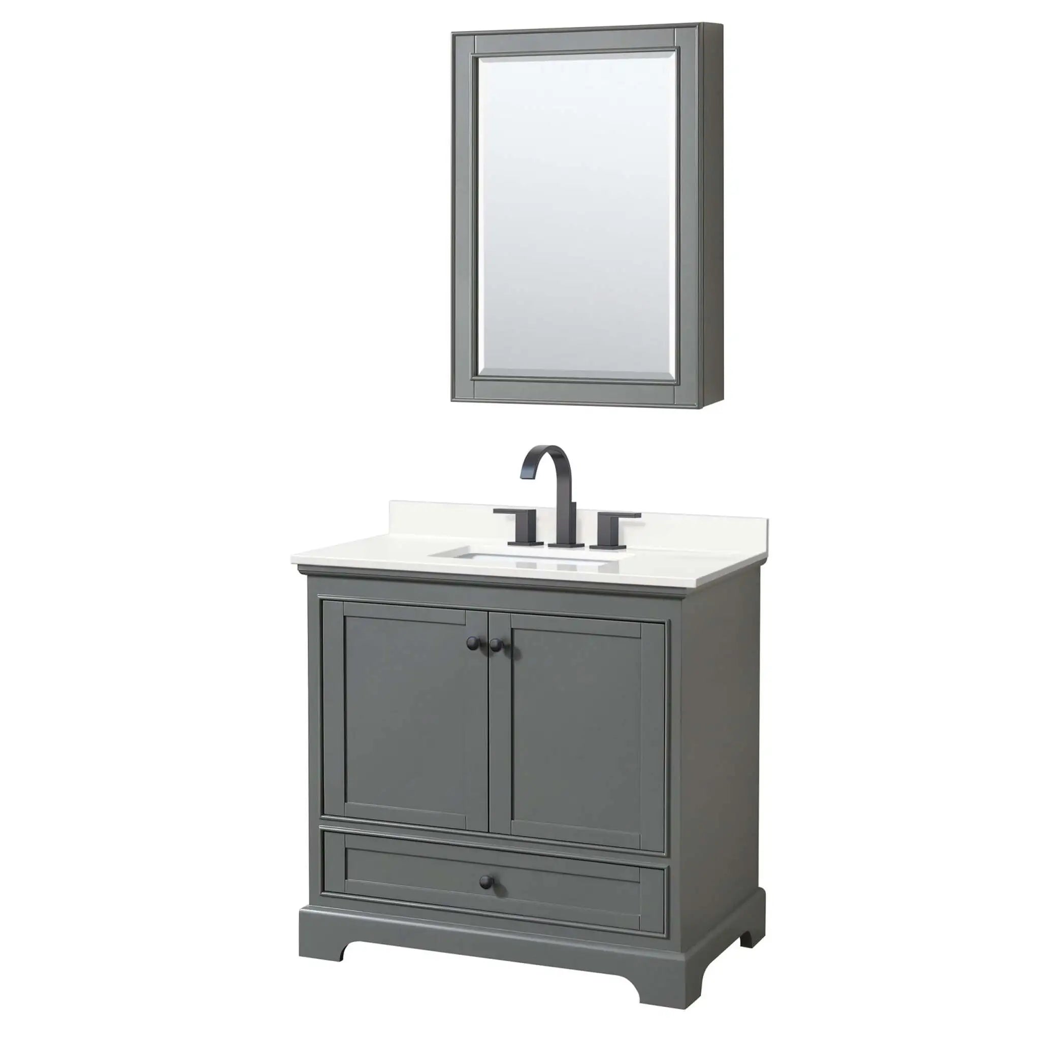 36" Deborah Single Bathroom Vanity in Dark Gray with Matte Black Trim & Medicine Cabinet by Wyndham