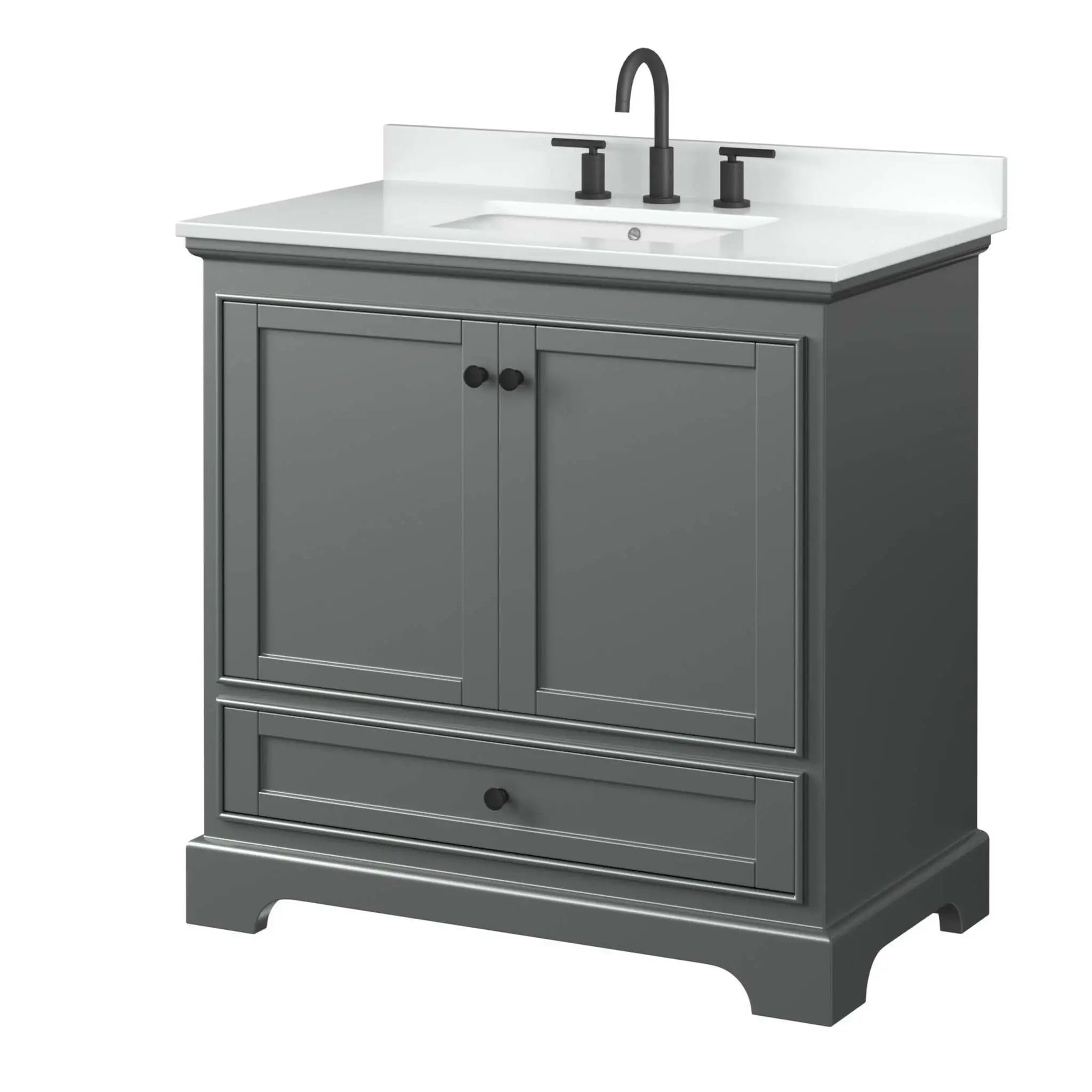 36" Deborah Single Bathroom Vanity in Dark Gray with Matte Black Trim by Wyndham