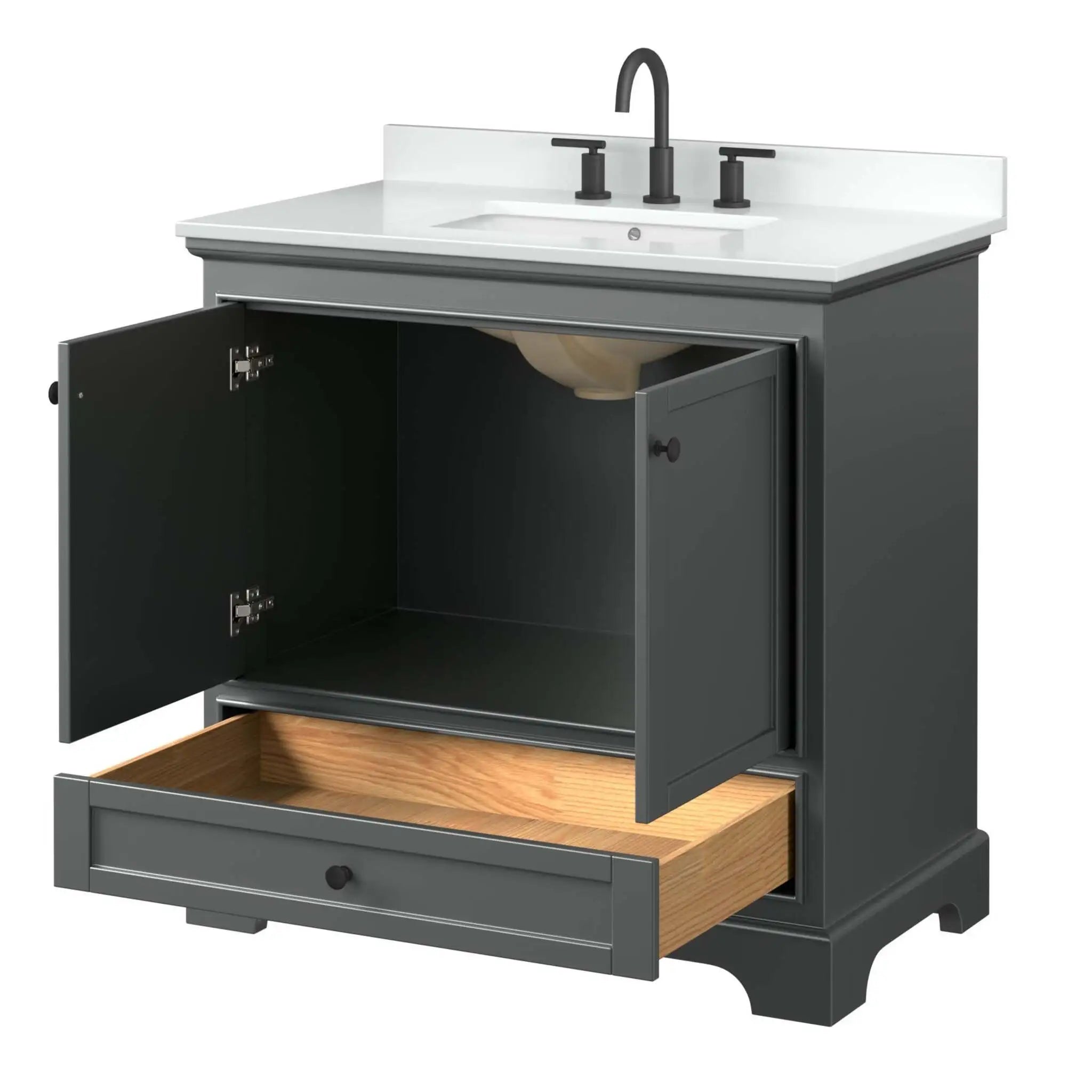 36" Deborah Single Bathroom Vanity in Dark Gray with Matte Black Trim by Wyndham