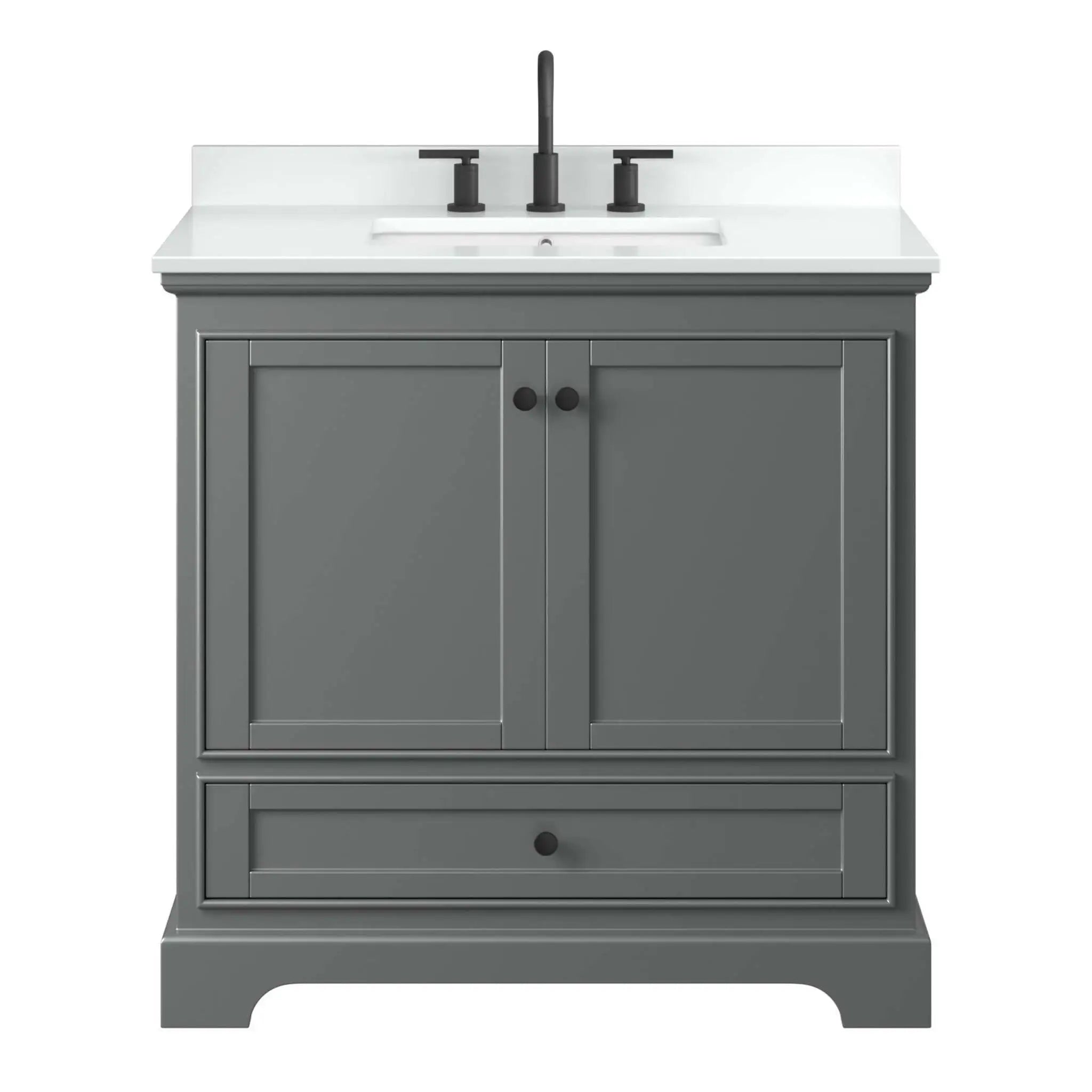 36" Deborah Single Bathroom Vanity in Dark Gray with Matte Black Trim by Wyndham
