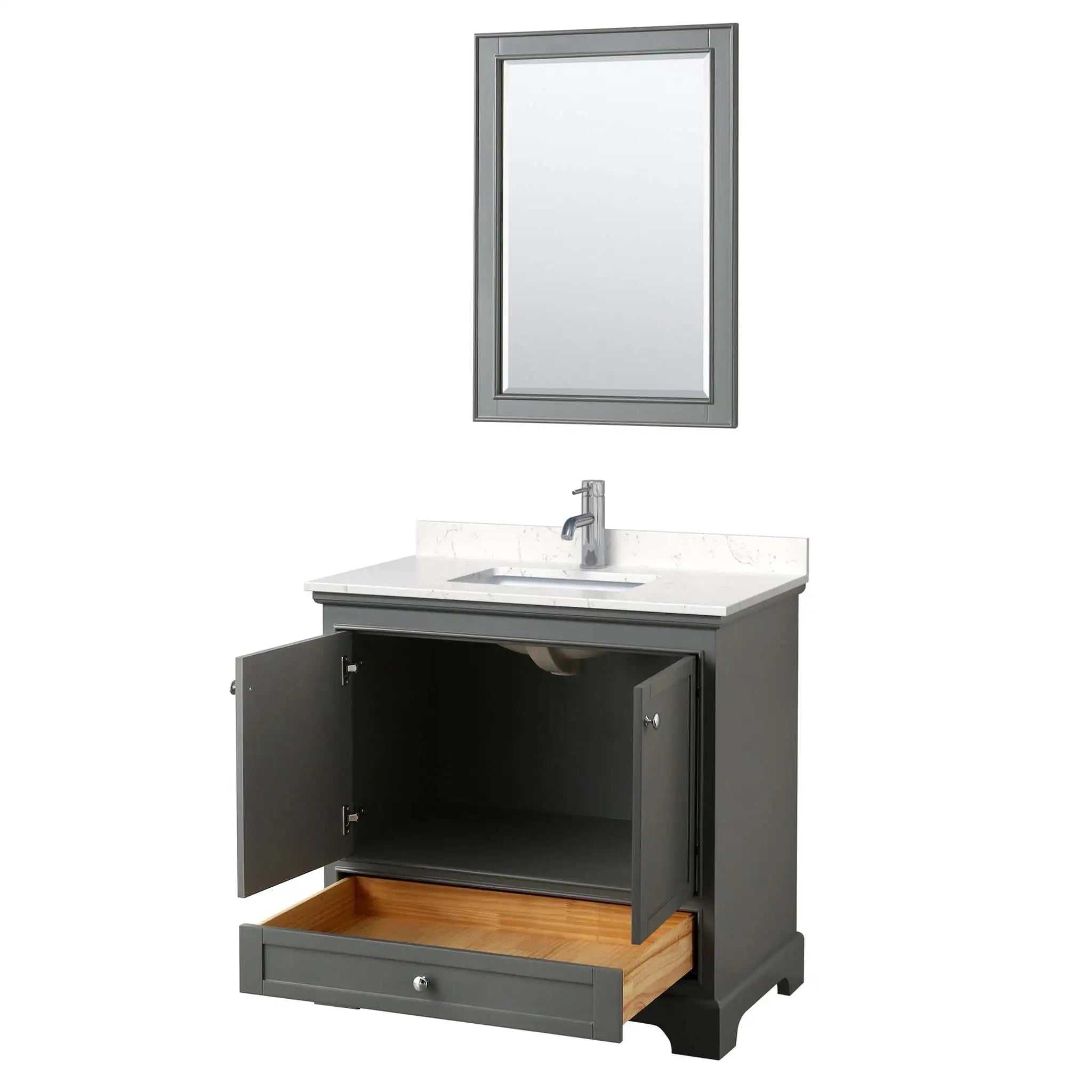 36" Deborah Single Bathroom Vanity in Dark Gray with Polished Chrome Trim & 24" Mirror by Wyndham