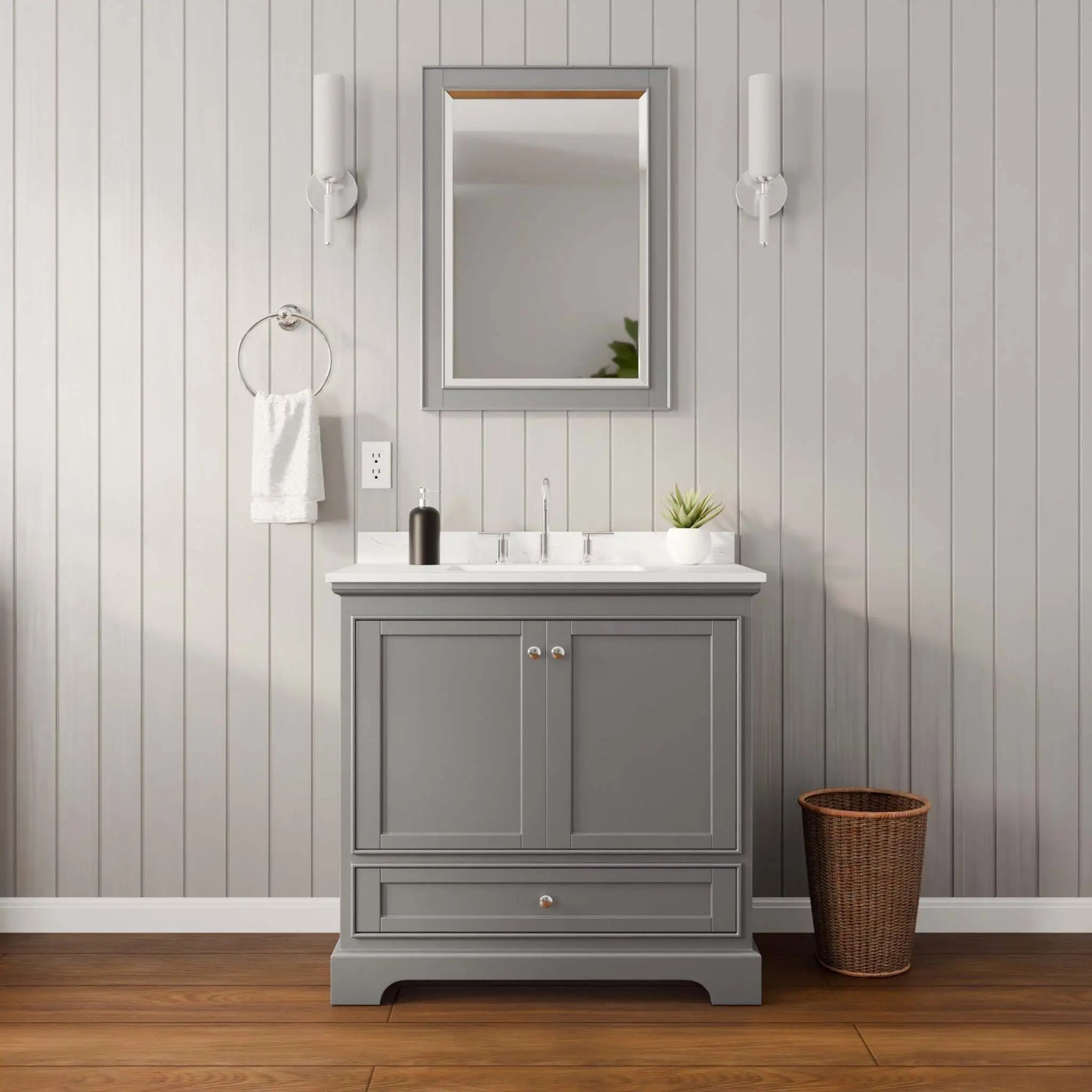 36" Deborah Single Bathroom Vanity in Dark Gray with Polished Chrome Trim & 24" Mirror by Wyndham