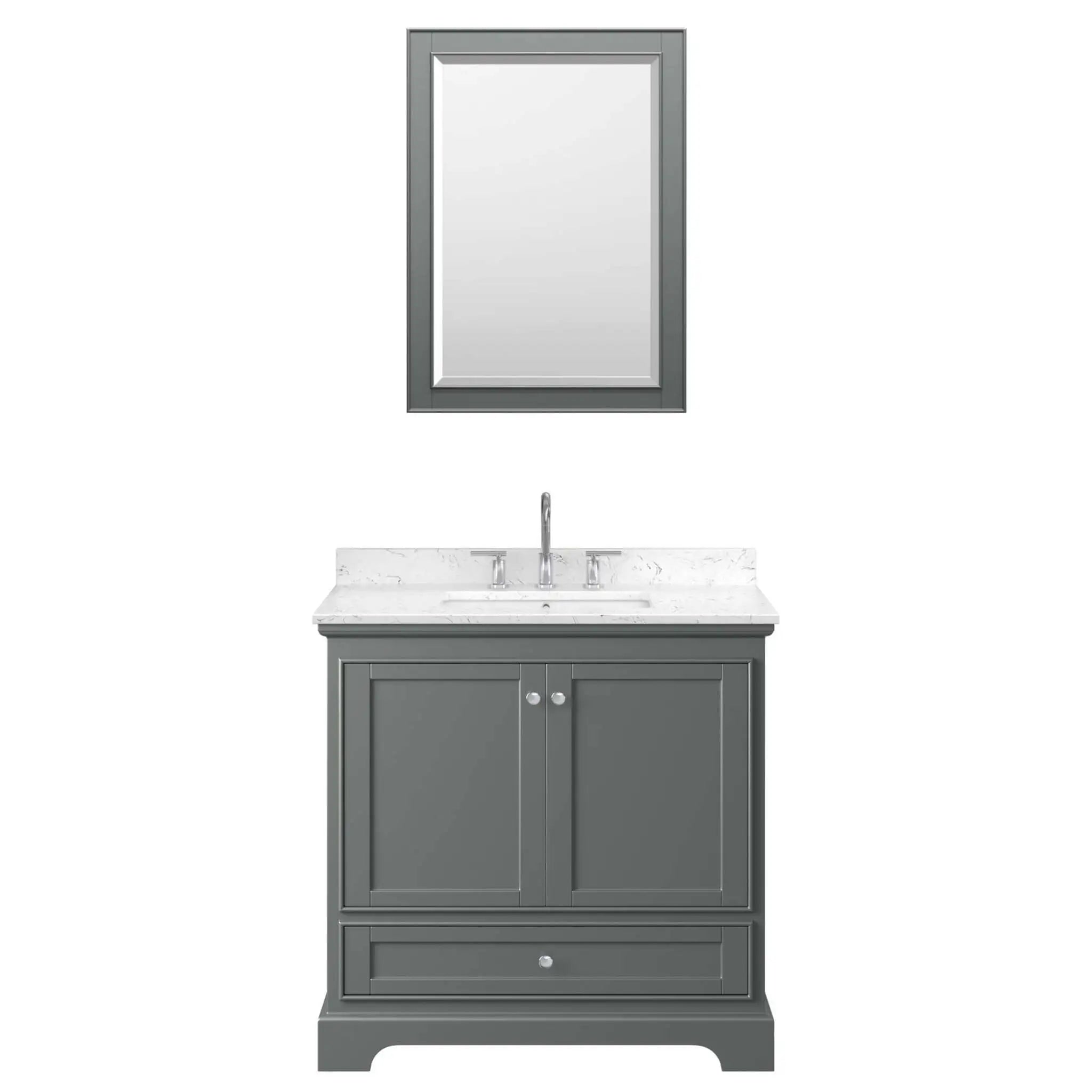 36" Deborah Single Bathroom Vanity in Dark Gray with Polished Chrome Trim & 24" Mirror by Wyndham