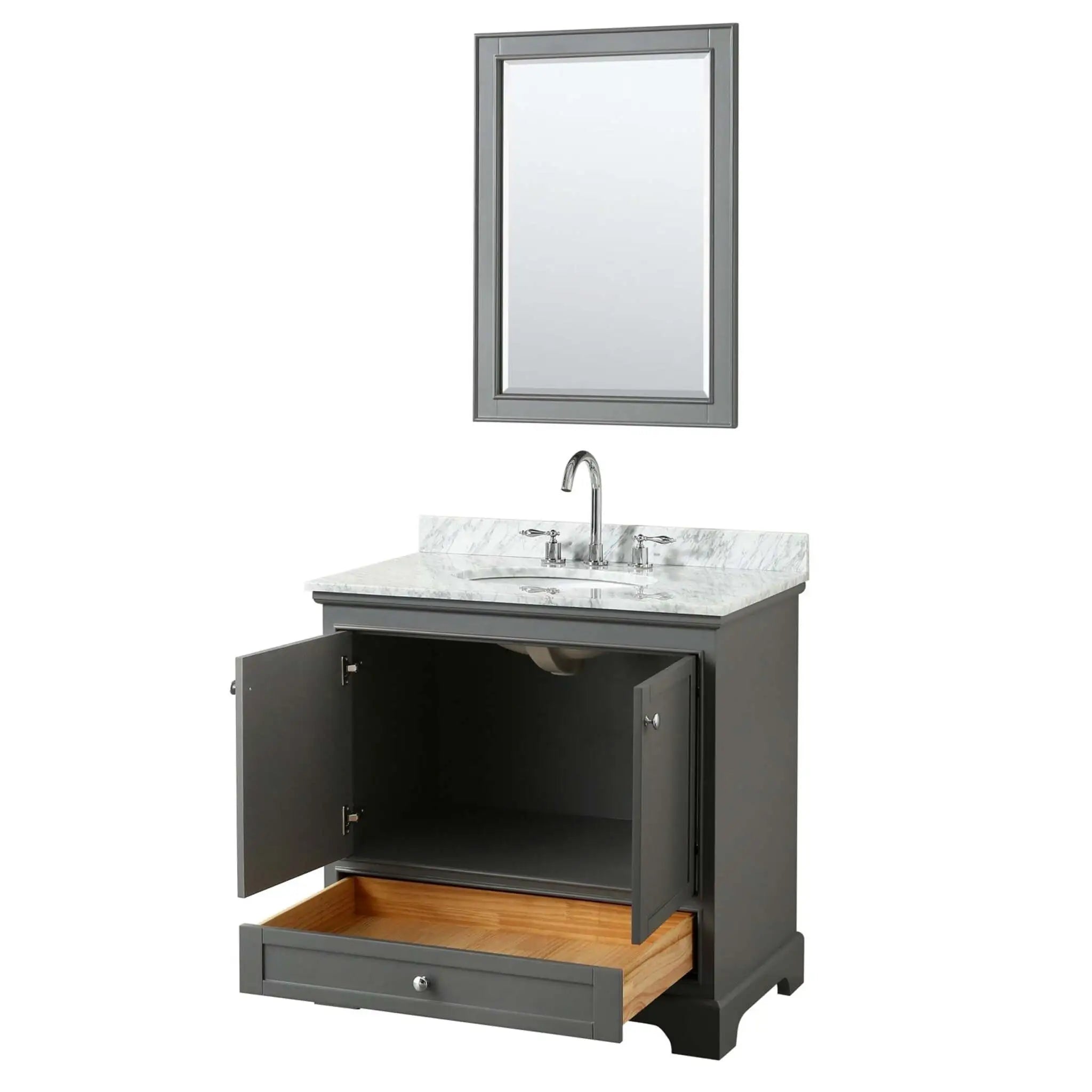 36" Deborah Single Bathroom Vanity in Dark Gray with Polished Chrome Trim & 24" Mirror by Wyndham