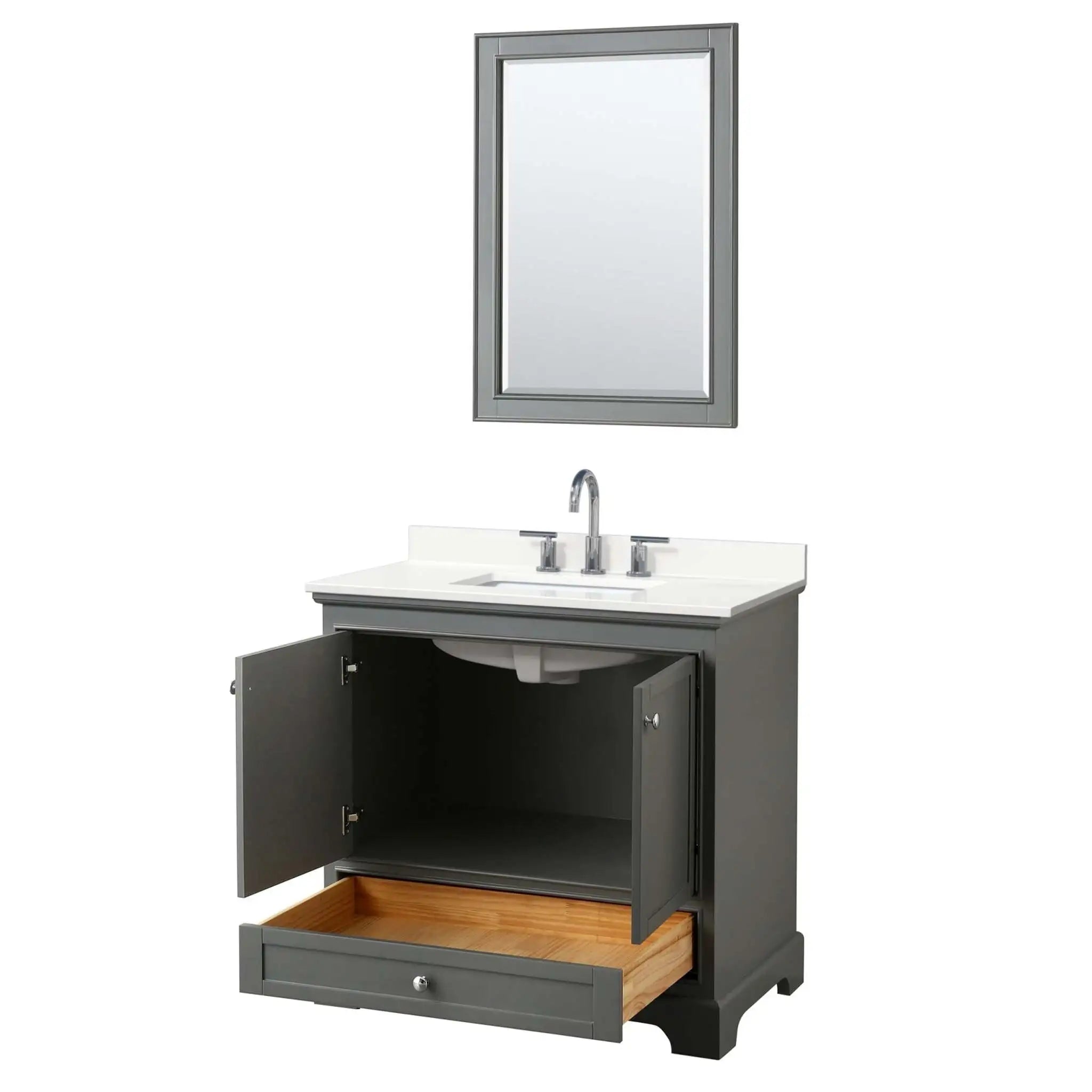 36" Deborah Single Bathroom Vanity in Dark Gray with Polished Chrome Trim & 24" Mirror by Wyndham