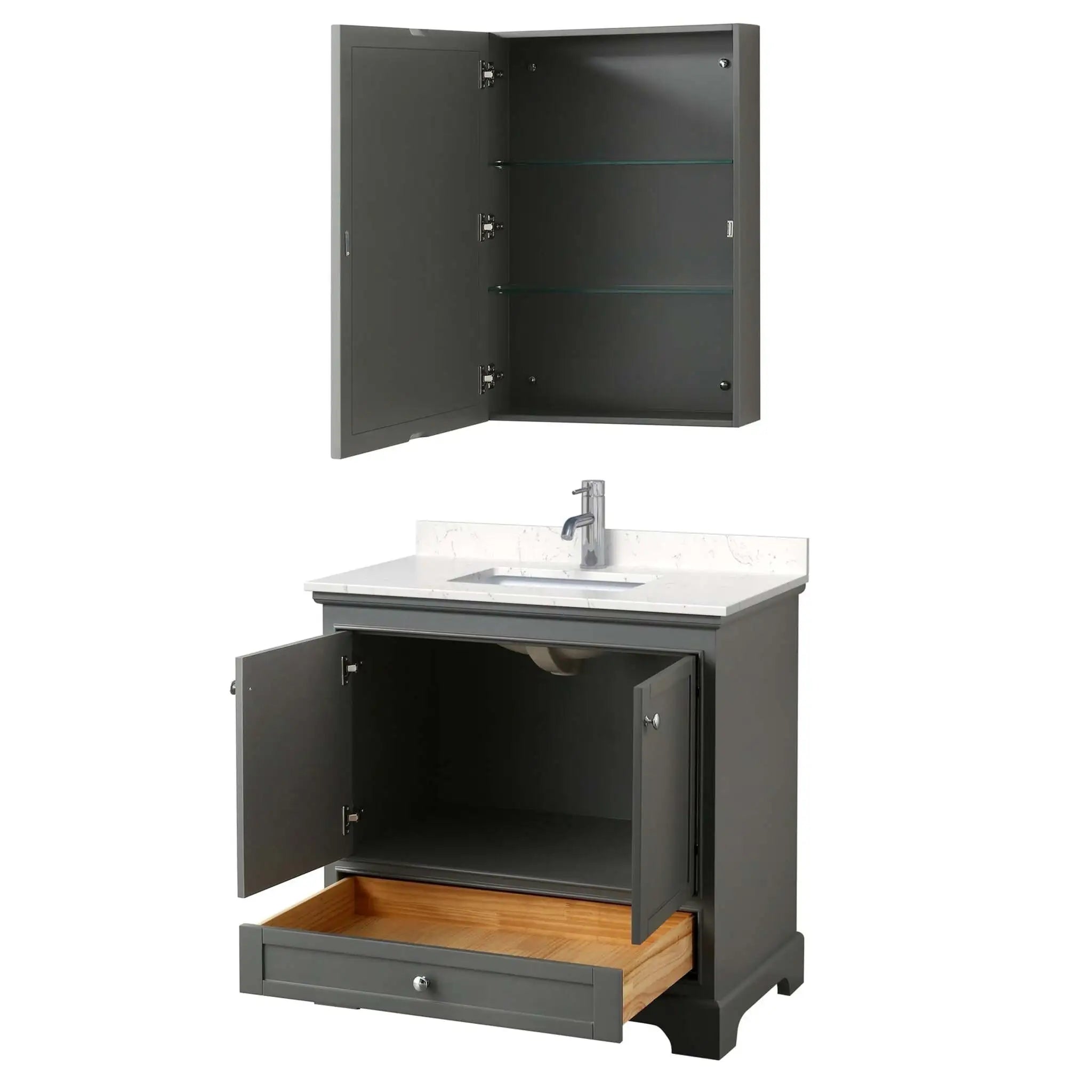 36" Deborah Single Bathroom Vanity in Dark Gray with Polished Chrome Trim & Medicine Cabinet by Wyndham