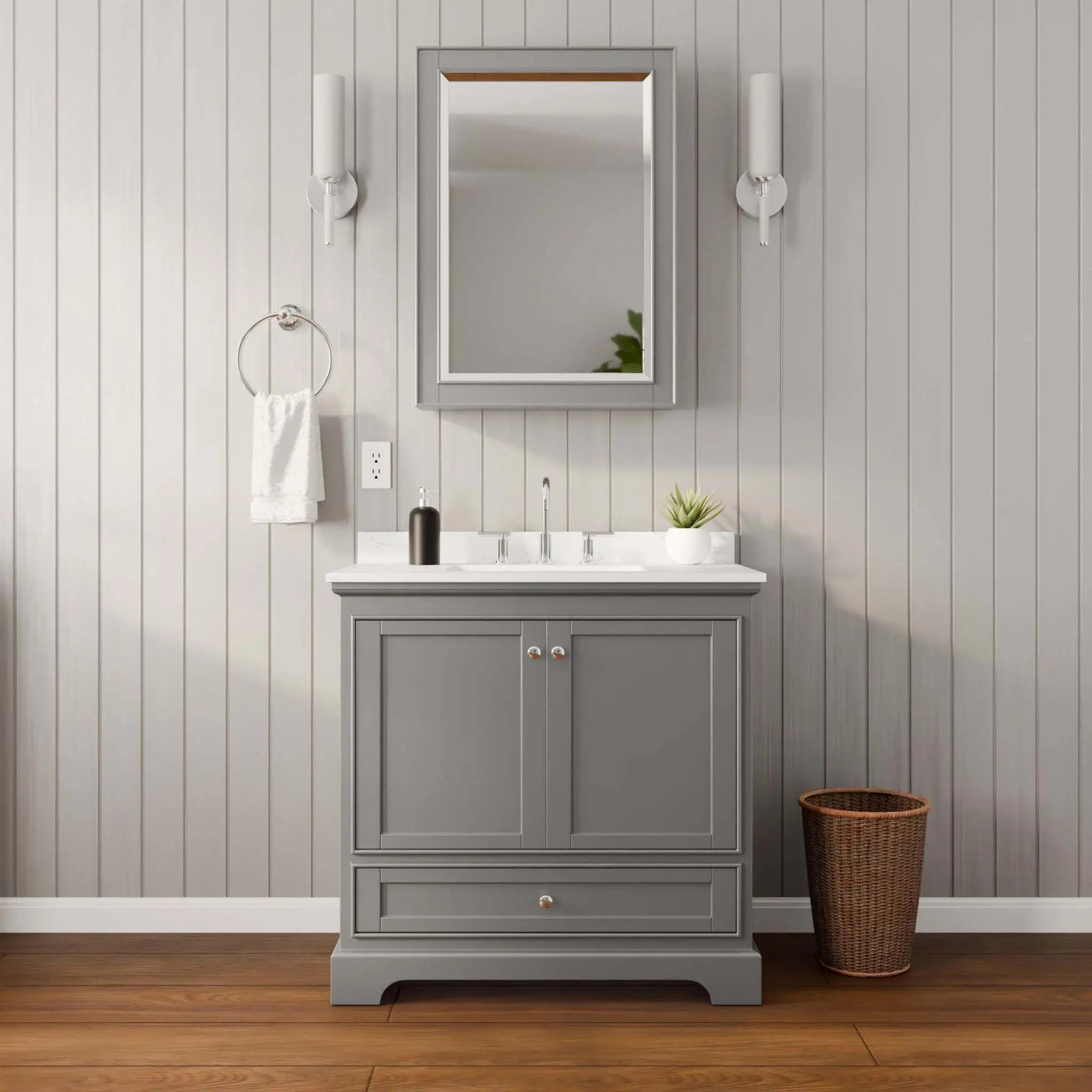 36" Deborah Single Bathroom Vanity in Dark Gray with Polished Chrome Trim & Medicine Cabinet by Wyndham