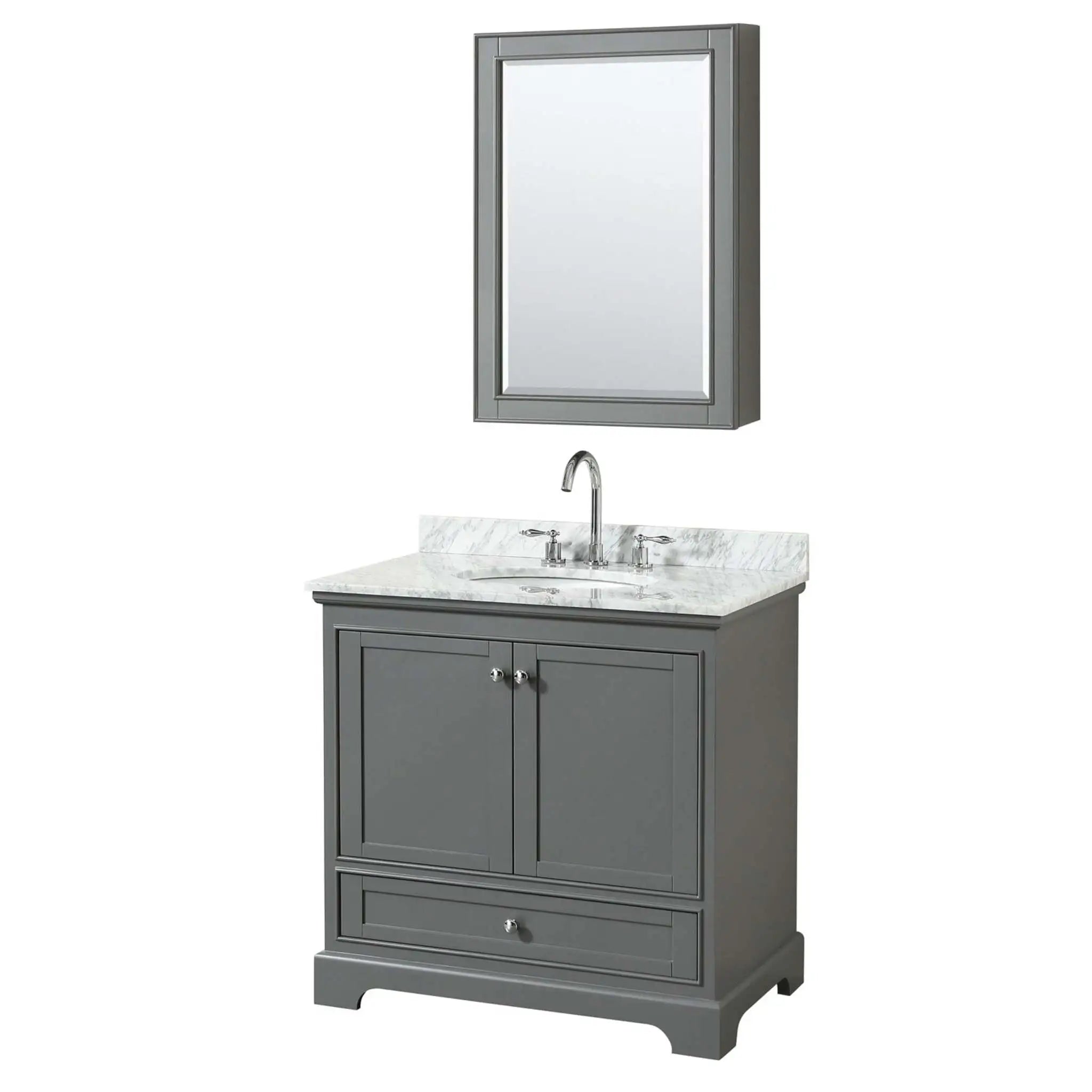 36" Deborah Single Bathroom Vanity in Dark Gray with Polished Chrome Trim & Medicine Cabinet by Wyndham