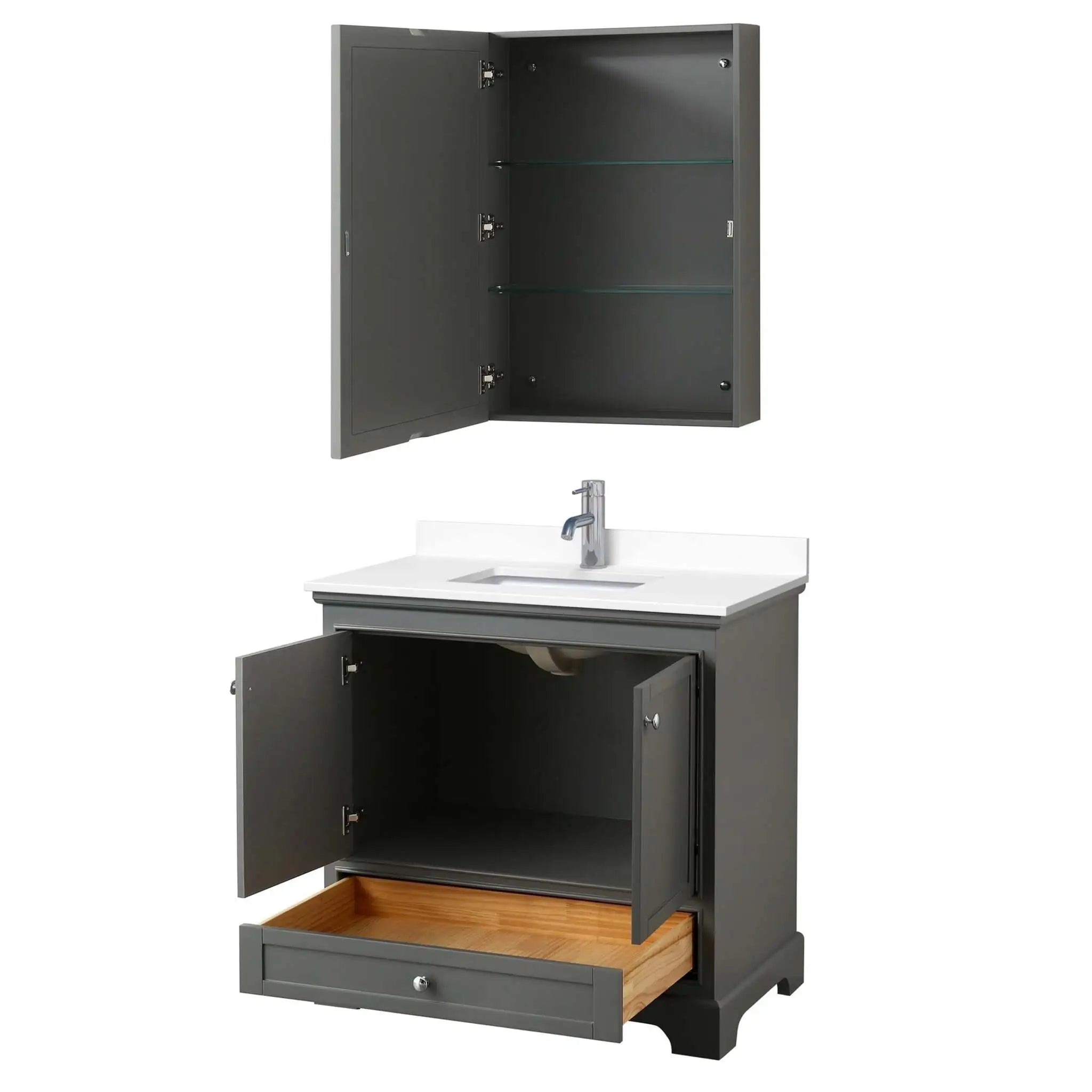 36" Deborah Single Bathroom Vanity in Dark Gray with Polished Chrome Trim & Medicine Cabinet by Wyndham