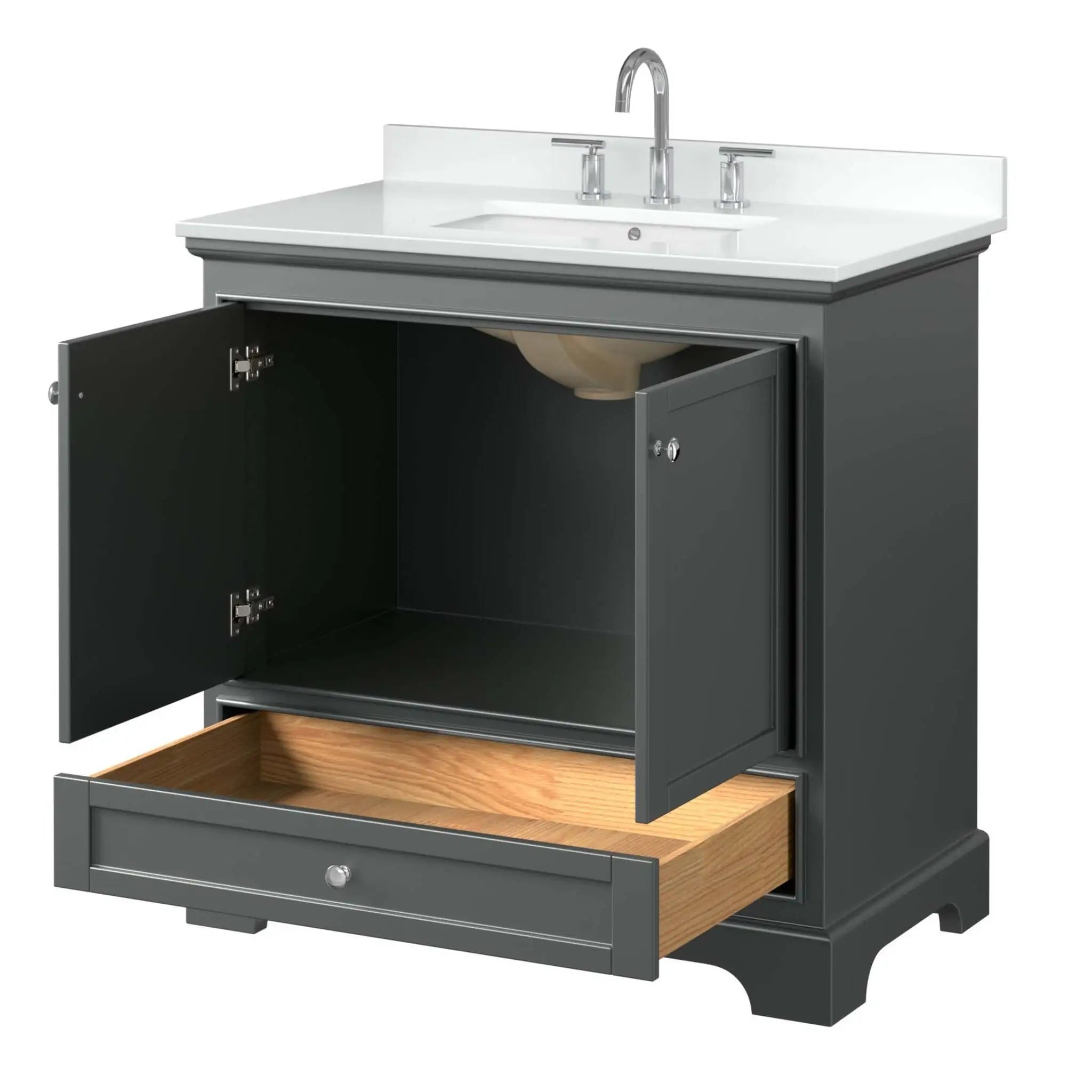 36" Deborah Single Bathroom Vanity in Dark Gray with Polished Chrome Trim by Wyndham