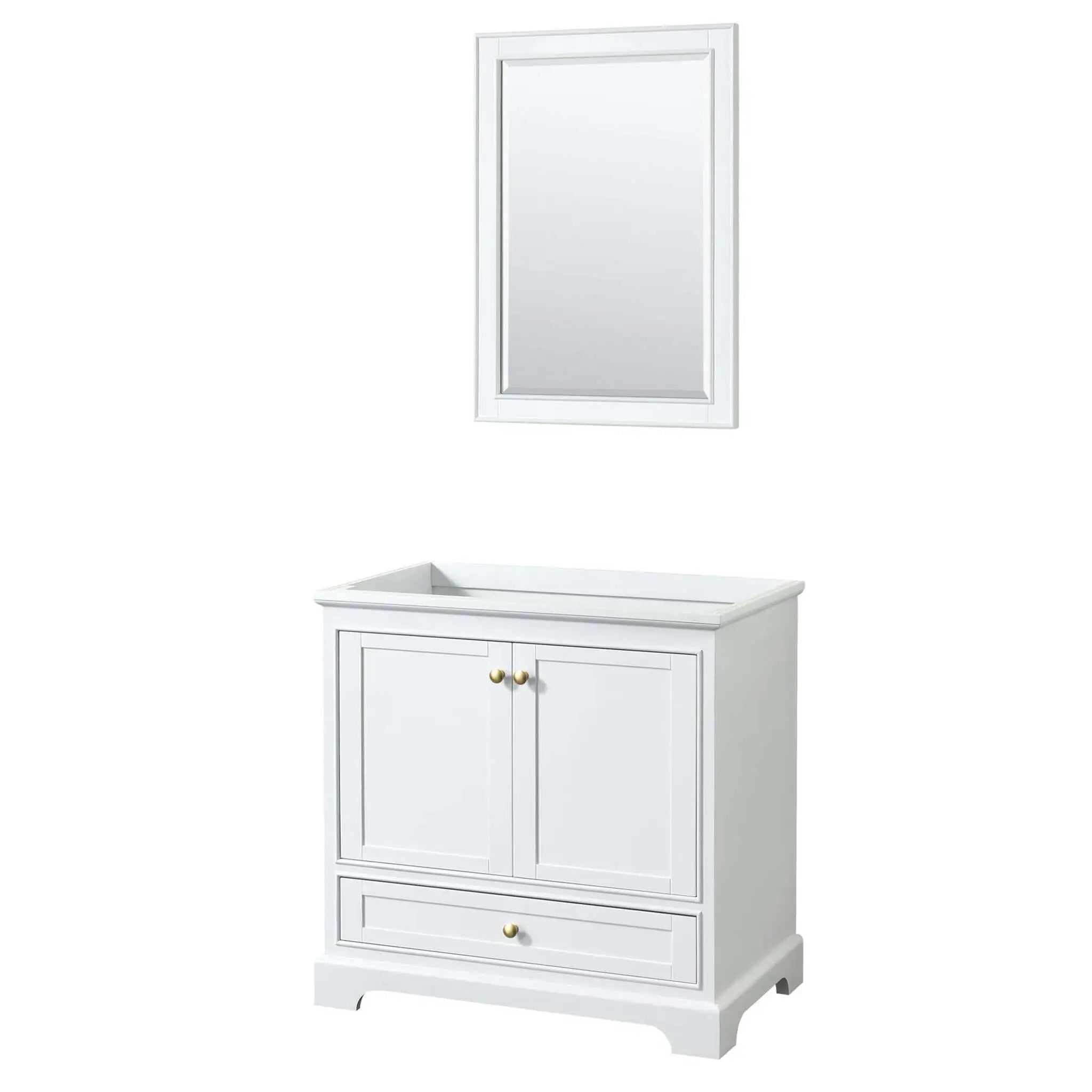 36" Deborah Single Bathroom Vanity in White with Brushed Gold Trim & 24" Mirror by Wyndham