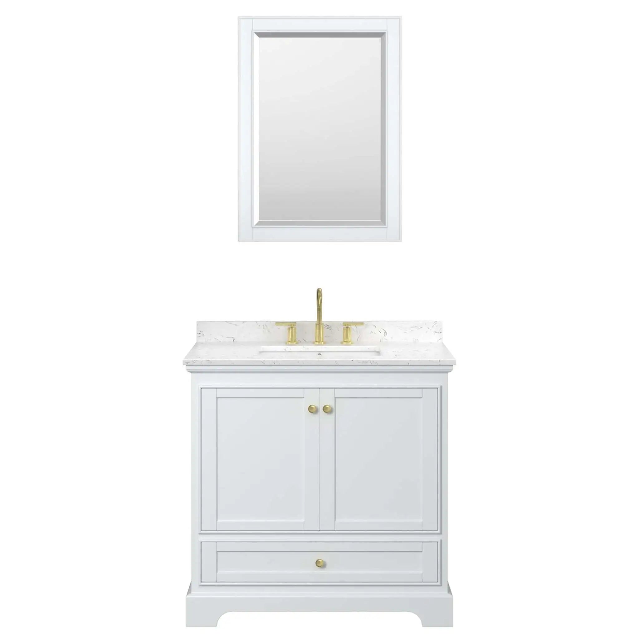 36" Deborah Single Bathroom Vanity in White with Brushed Gold Trim & 24" Mirror by Wyndham
