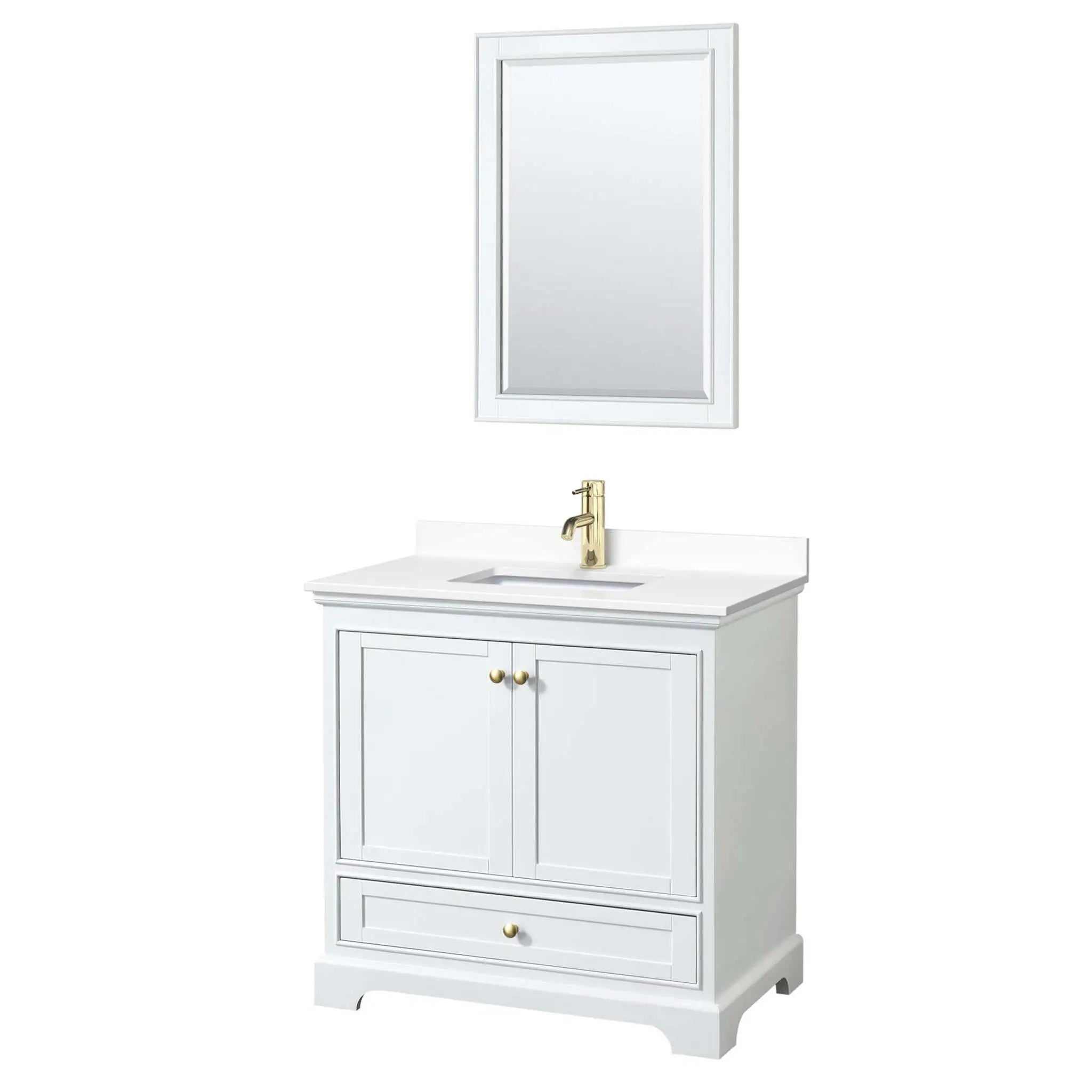 36" Deborah Single Bathroom Vanity in White with Brushed Gold Trim & 24" Mirror by Wyndham