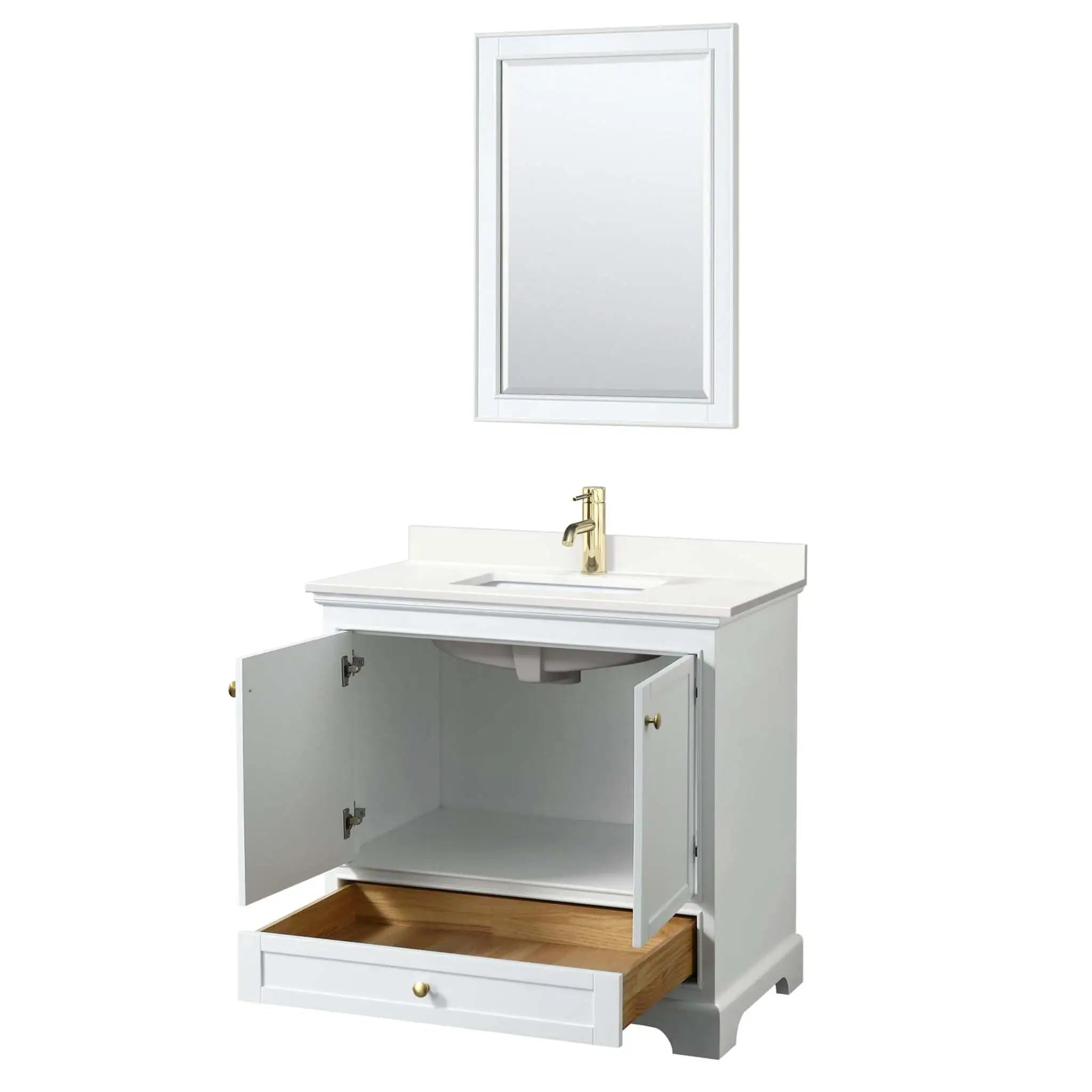36" Deborah Single Bathroom Vanity in White with Brushed Gold Trim & 24" Mirror by Wyndham
