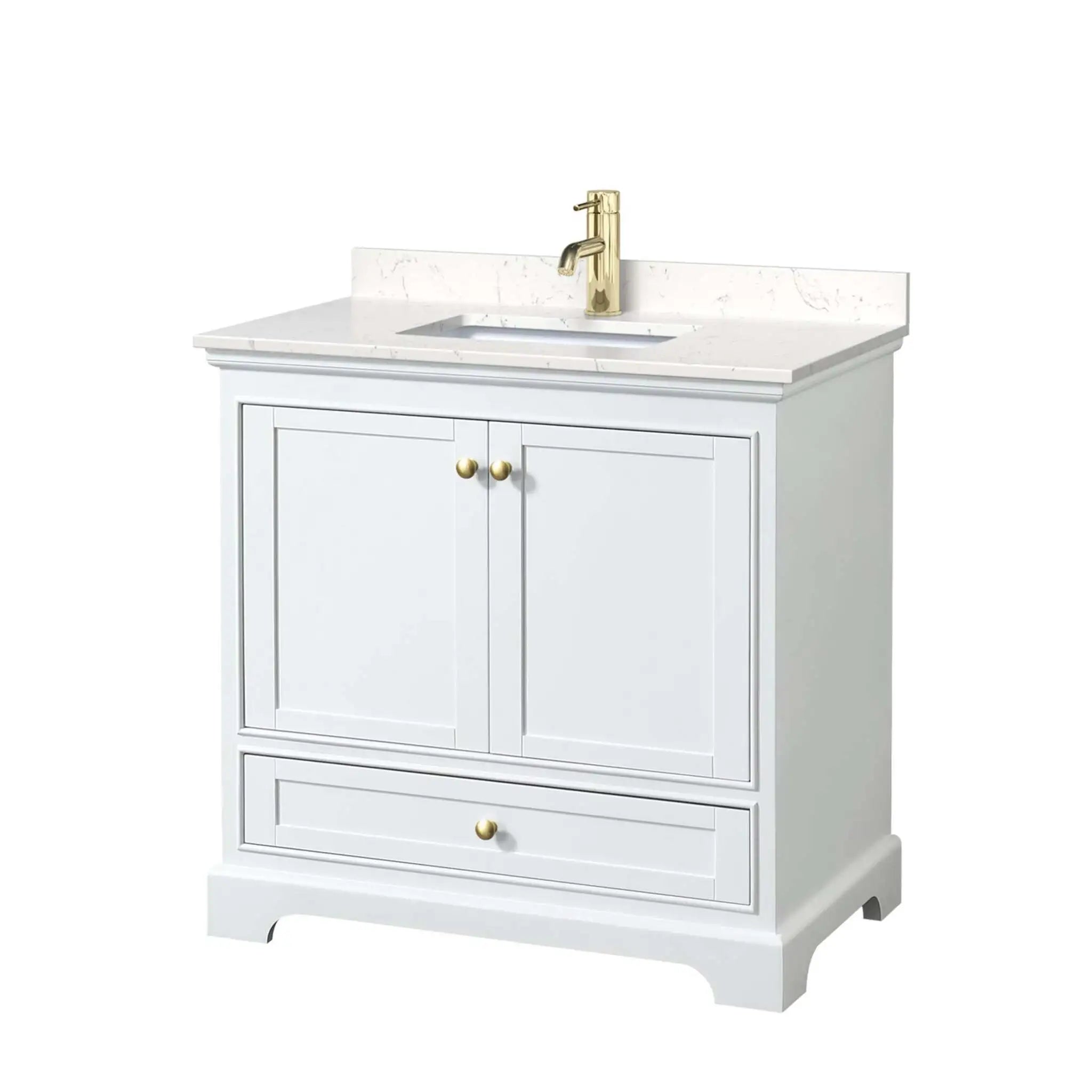 36" Deborah Single Bathroom Vanity in White with Brushed Gold Trim by Wyndham