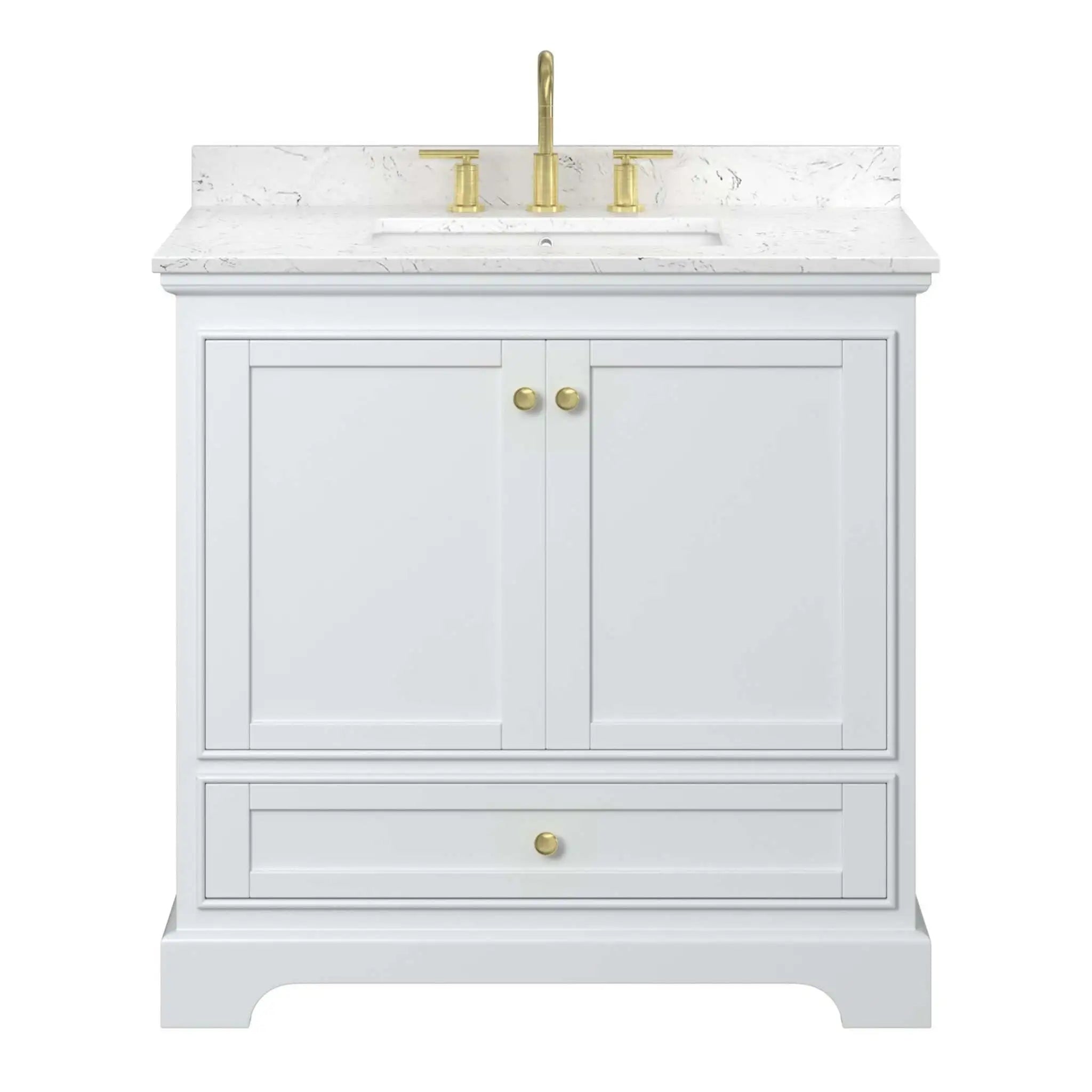 36" Deborah Single Bathroom Vanity in White with Brushed Gold Trim by Wyndham