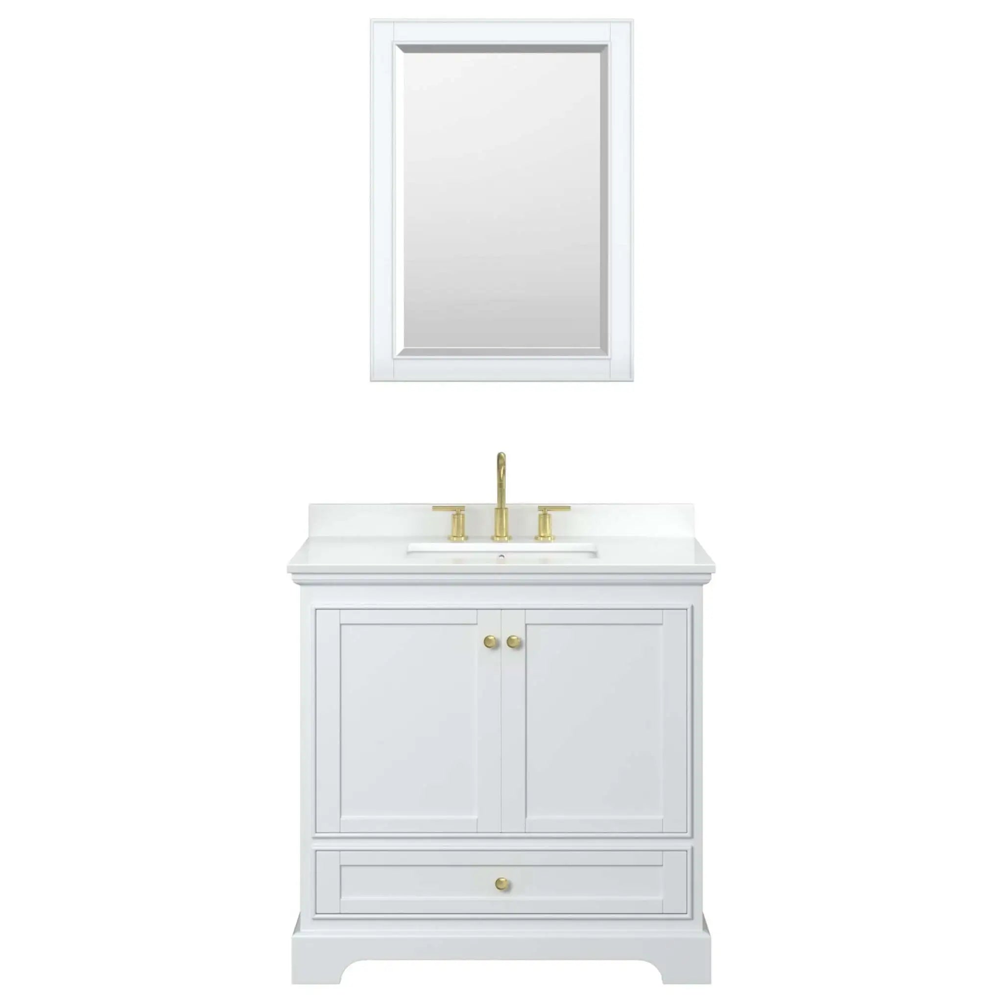 36" Deborah Single Bathroom Vanity in White with Brushed Gold Trim & Medicine Cabinet by Wyndham