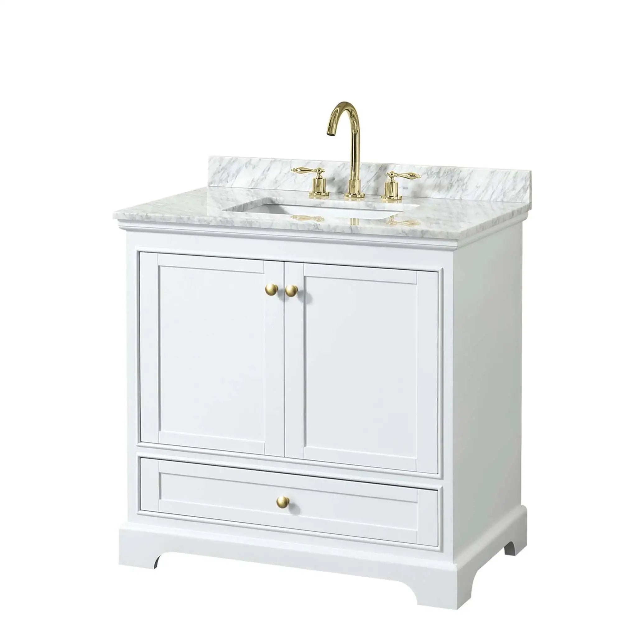 36" Deborah Single Bathroom Vanity in White with Brushed Gold Trim by Wyndham