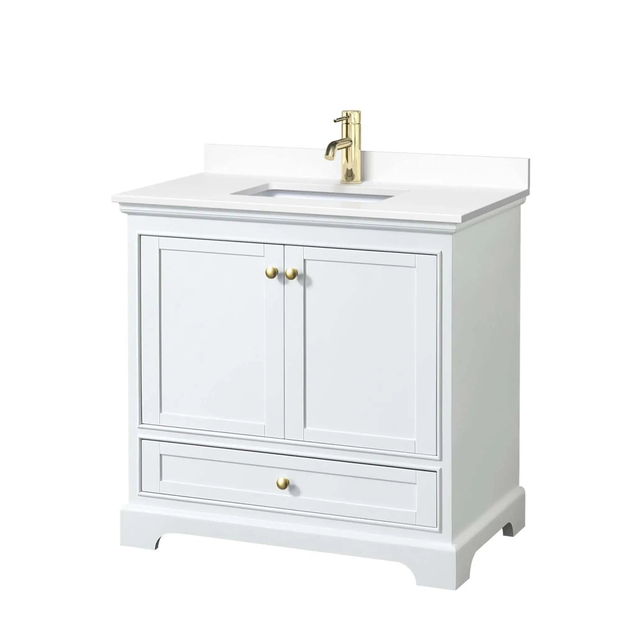 36" Deborah Single Bathroom Vanity in White with Brushed Gold Trim by Wyndham