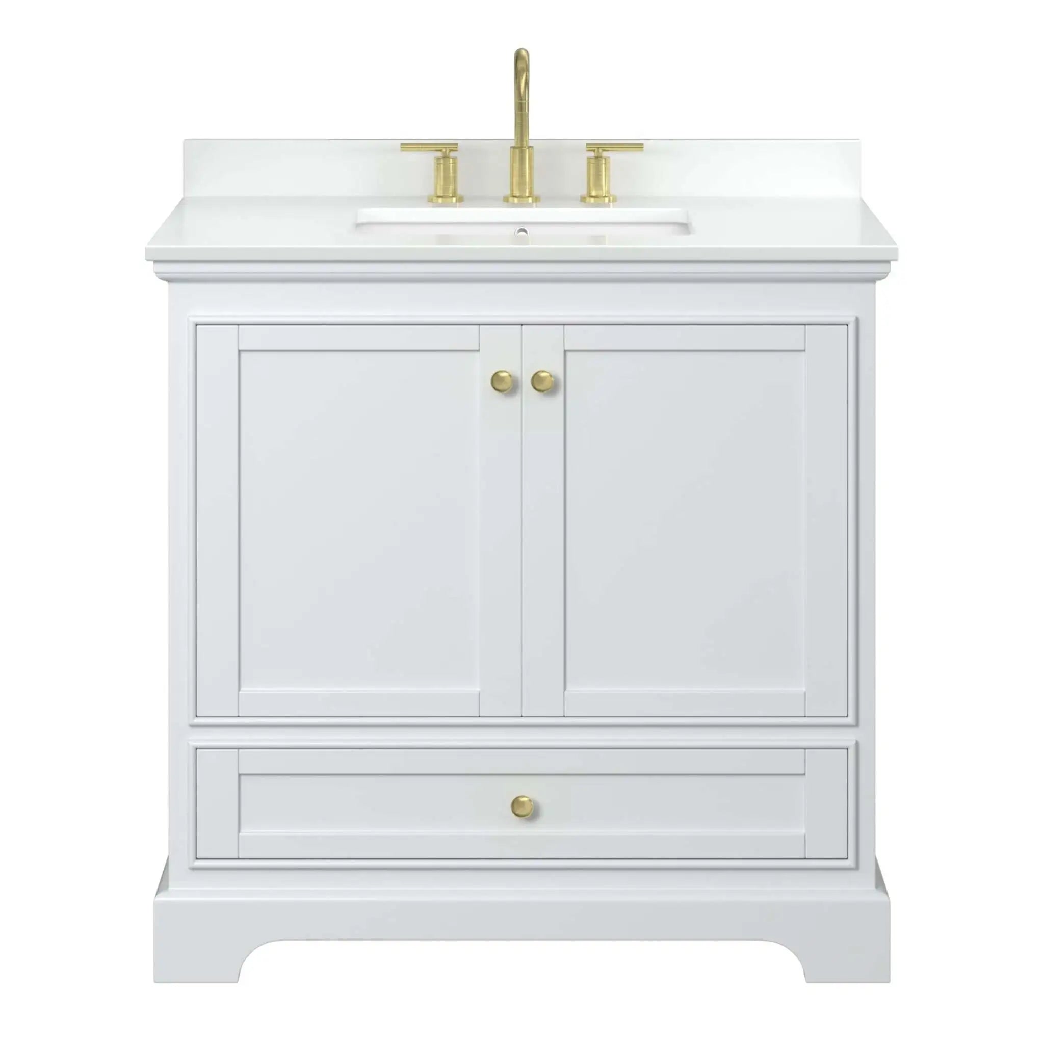 36" Deborah Single Bathroom Vanity in White with Brushed Gold Trim by Wyndham