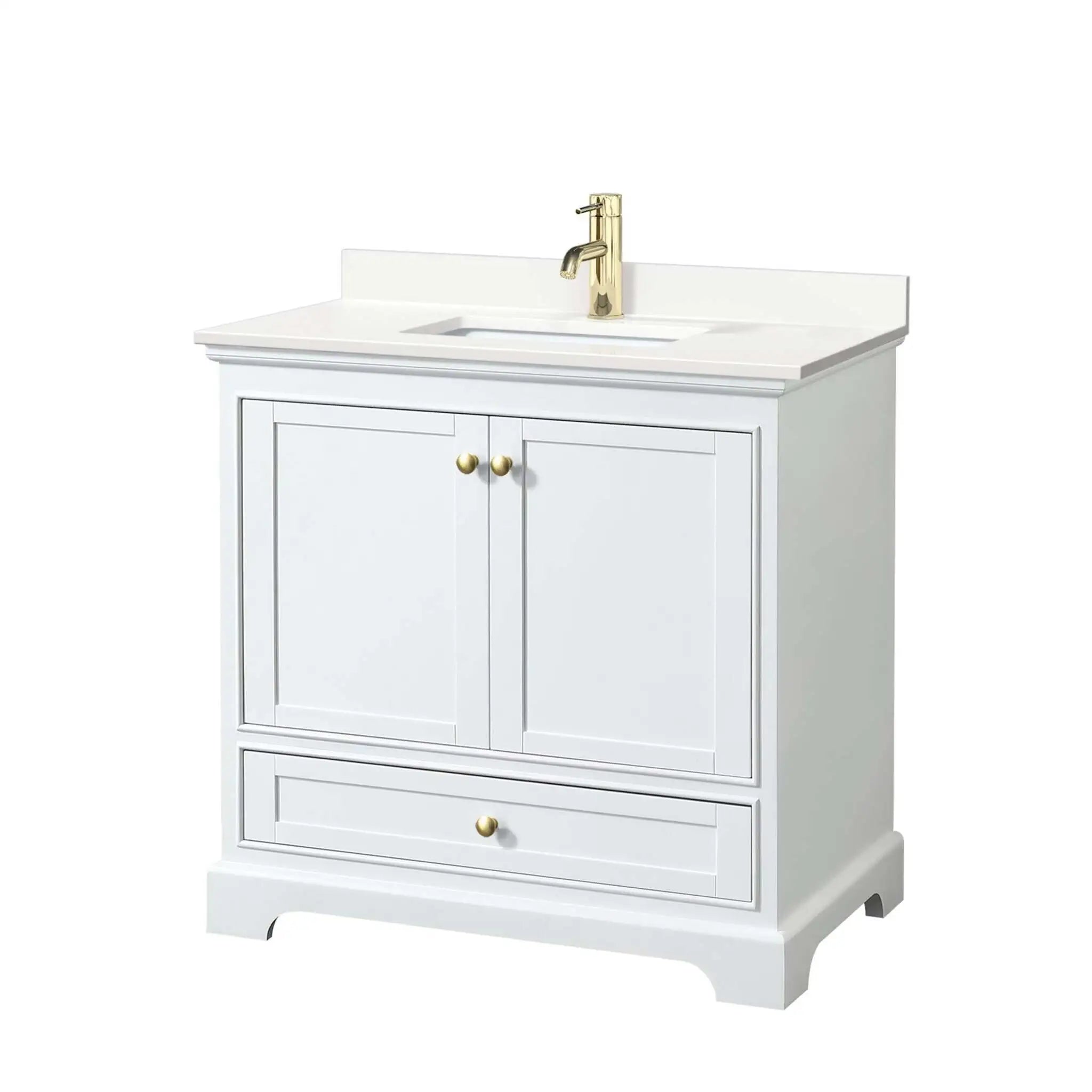 36" Deborah Single Bathroom Vanity in White with Brushed Gold Trim by Wyndham